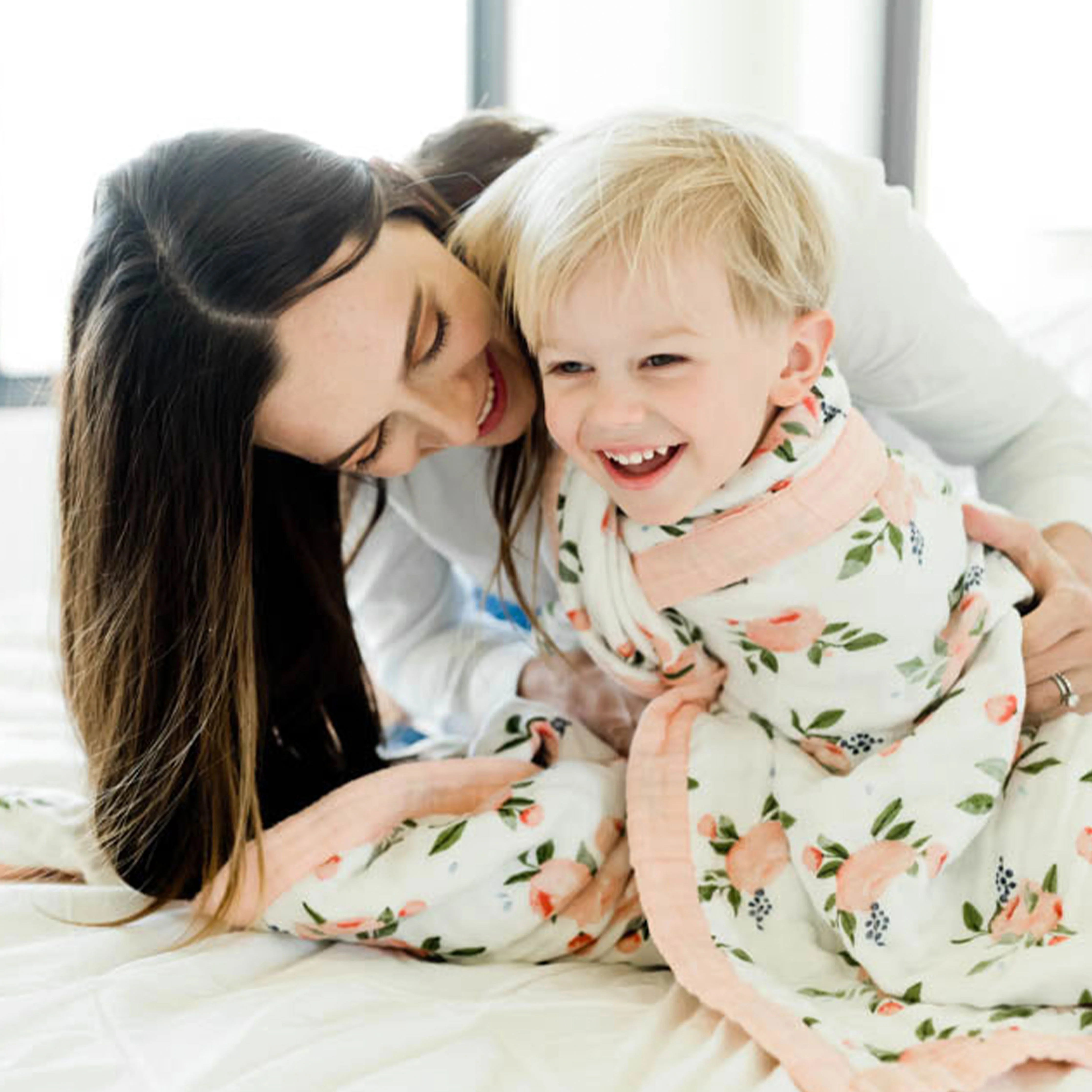 Cotton Muslin Quilted Throw - Watercolor Roses - Image 5