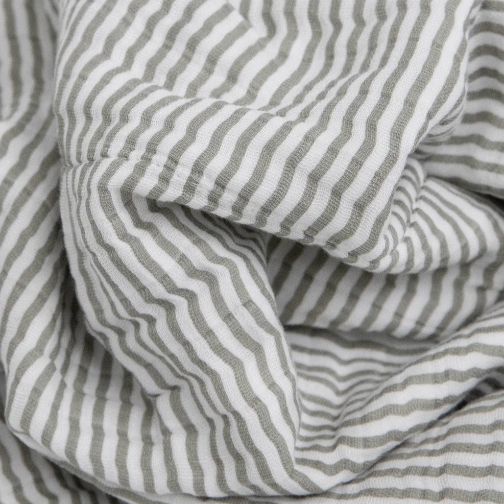 Cotton Muslin Baby Quilt - Grey Stripe - Image 3