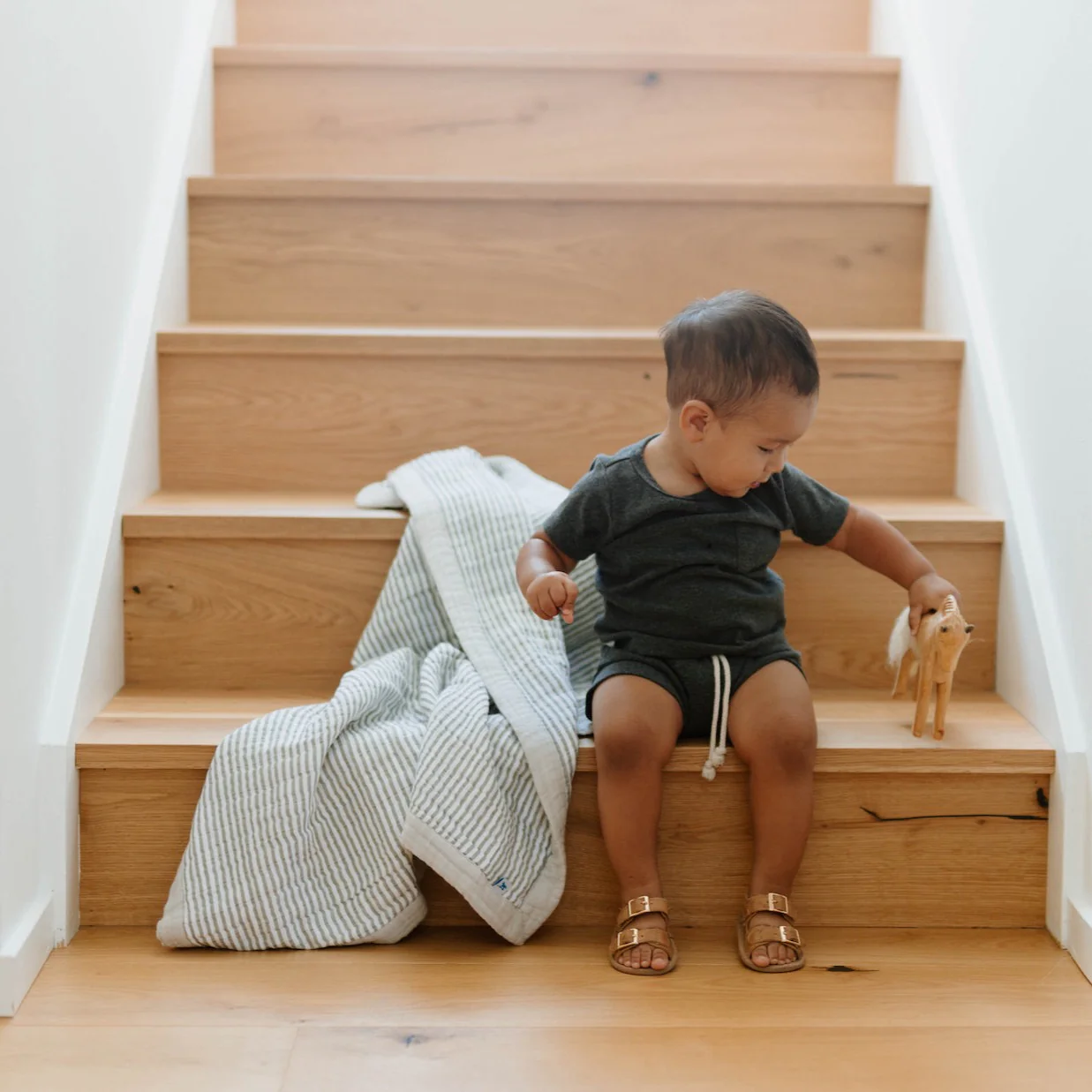 Cotton Muslin Baby Quilt - Grey Stripe - Image 5