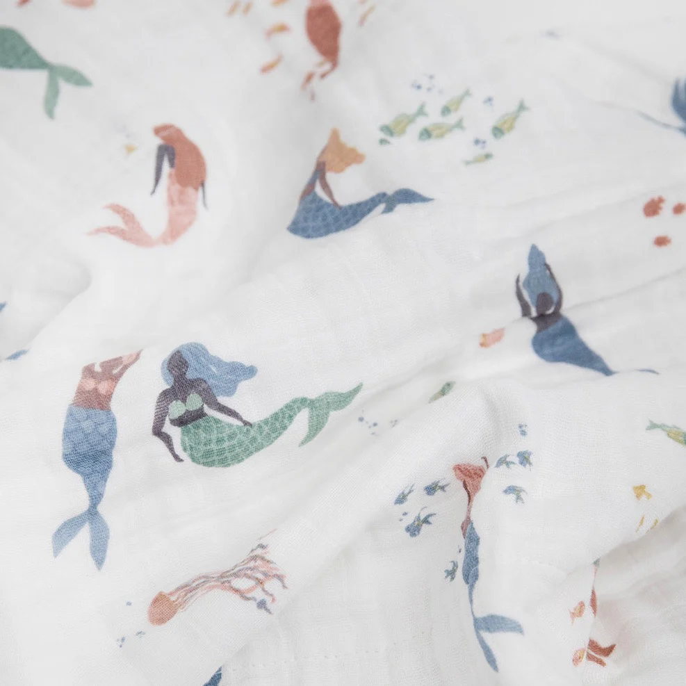 Cotton Muslin Baby Quilt - Mermaids - Image 3