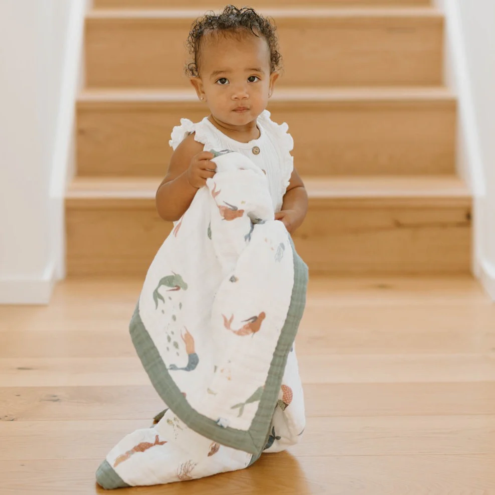 Cotton Muslin Baby Quilt - Mermaids - Image 4