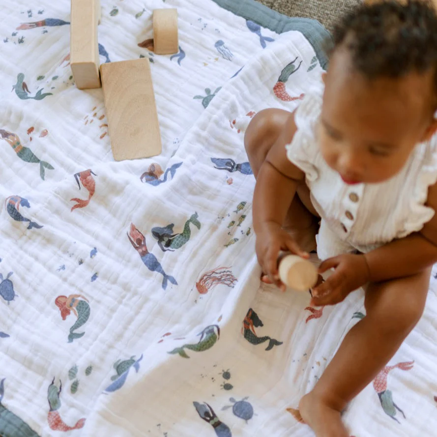 Cotton Muslin Baby Quilt - Mermaids - Image 6