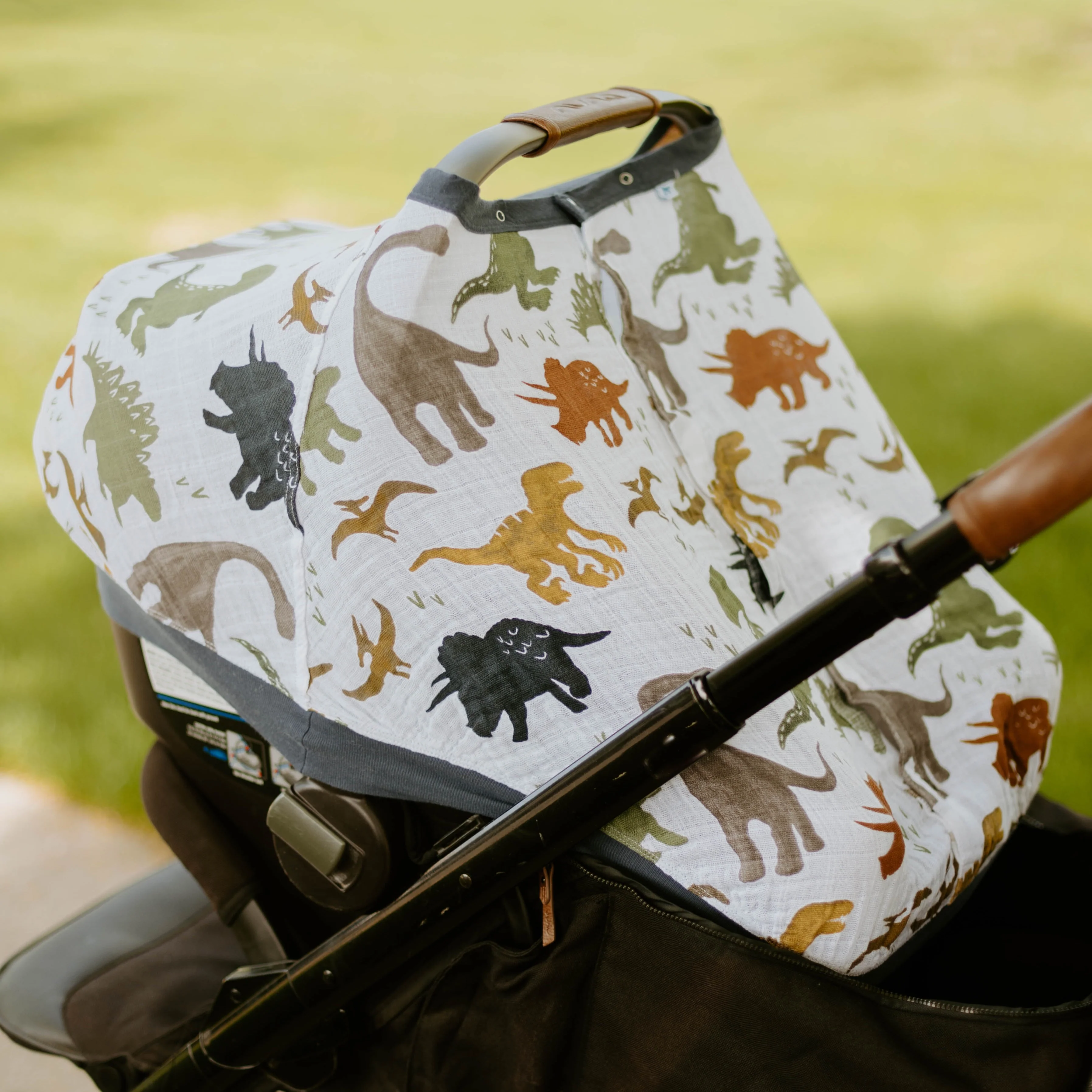Cotton Muslin Car Seat Canopy - Dino Friends - Image 4