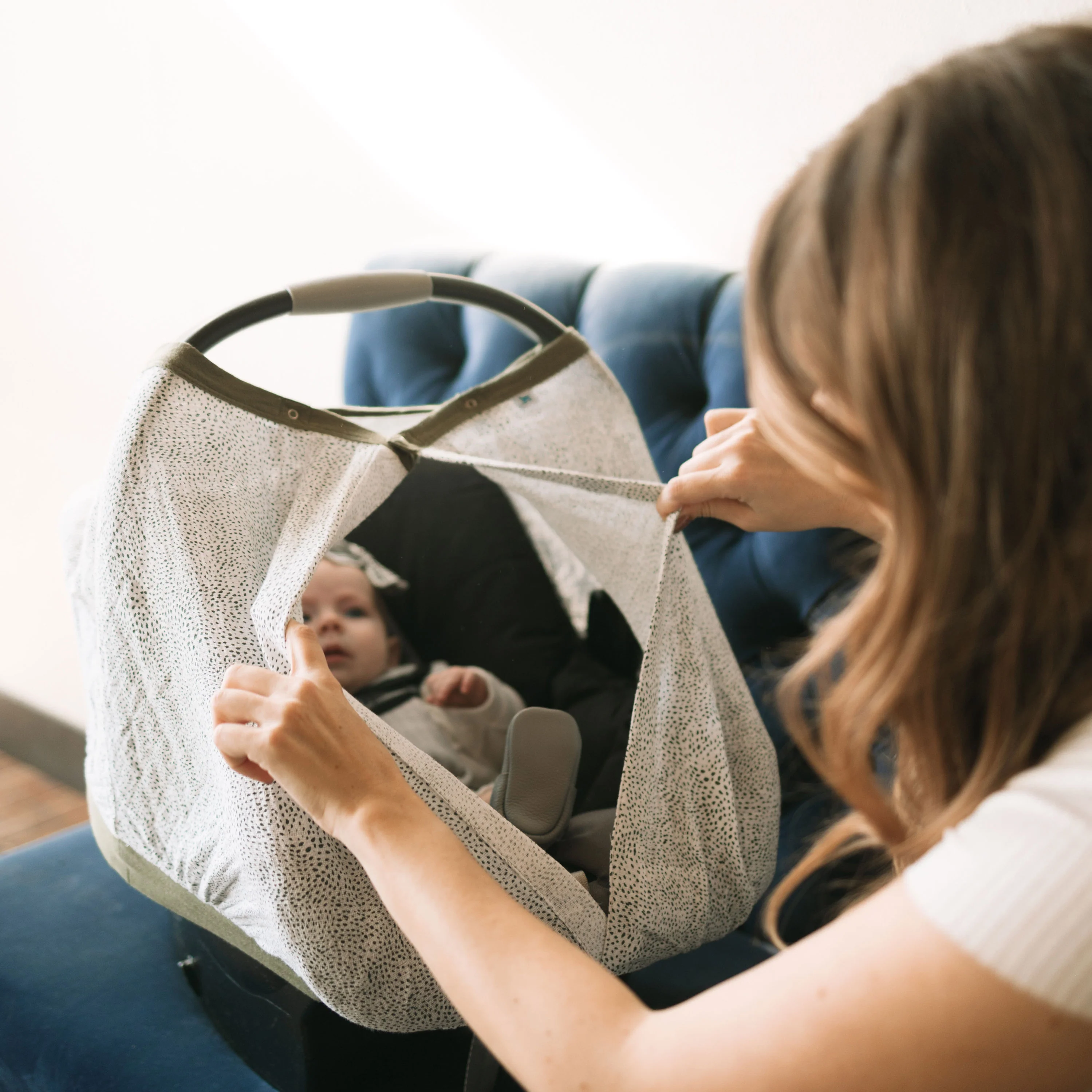 Cotton Muslin Car Seat Canopy - Green Seed - Image 5