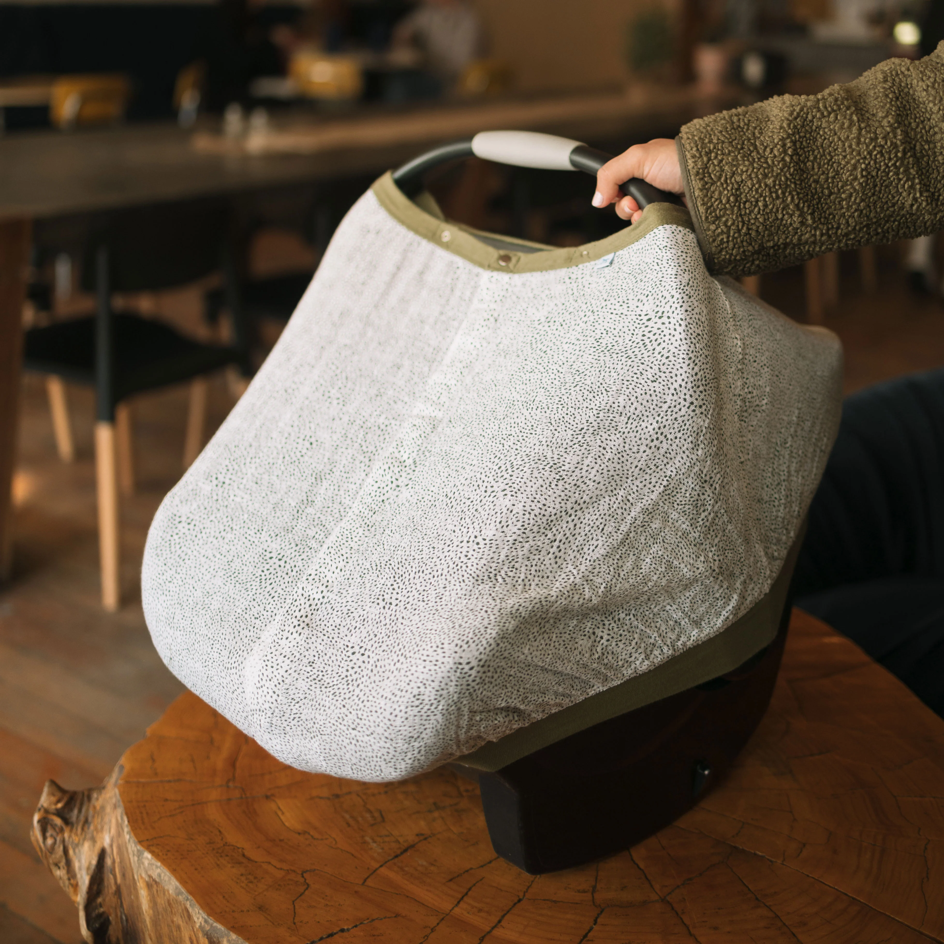 Cotton Muslin Car Seat Canopy - Green Seed - Image 6