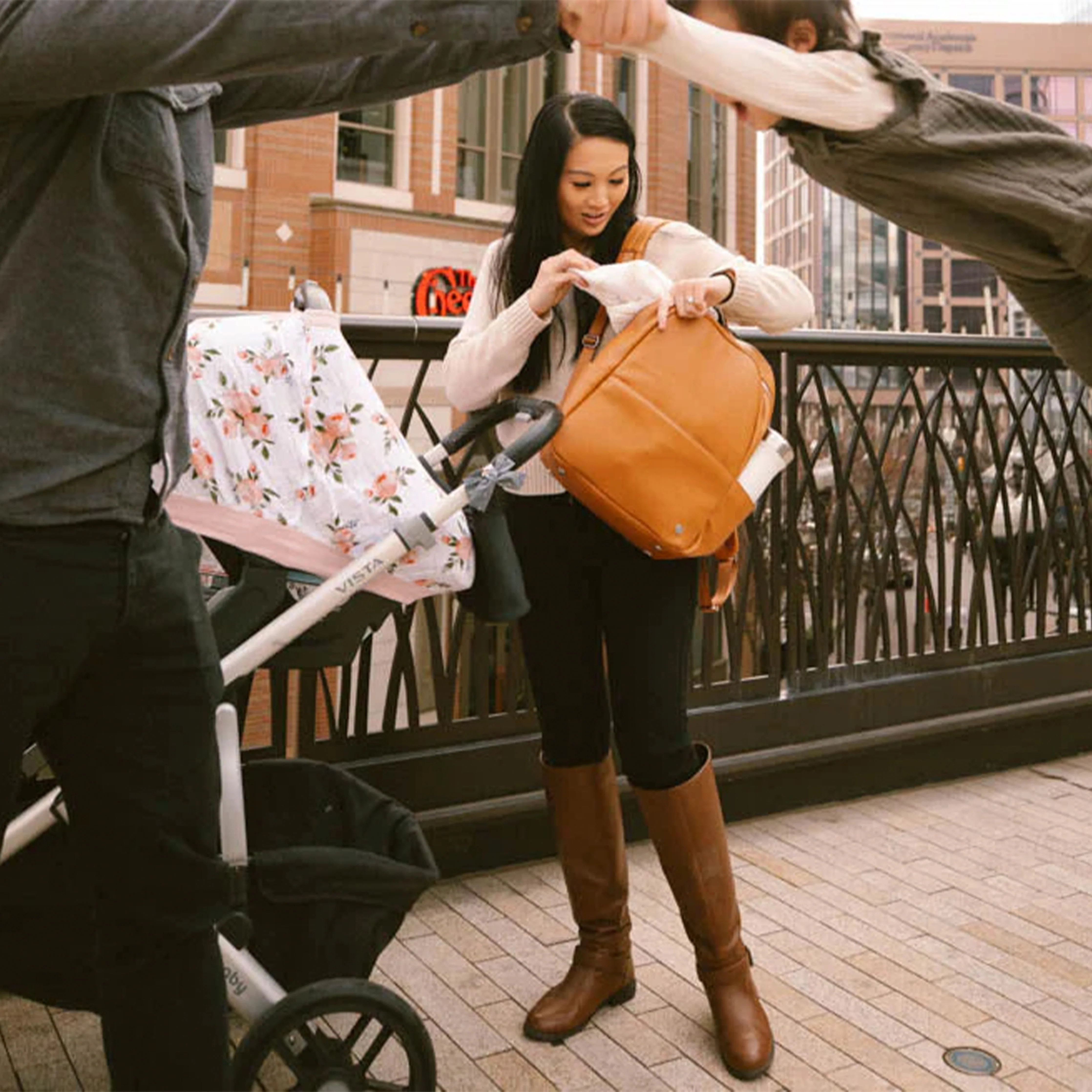 Cotton Muslin Car Seat Canopy - Watercolor Roses - Image 3