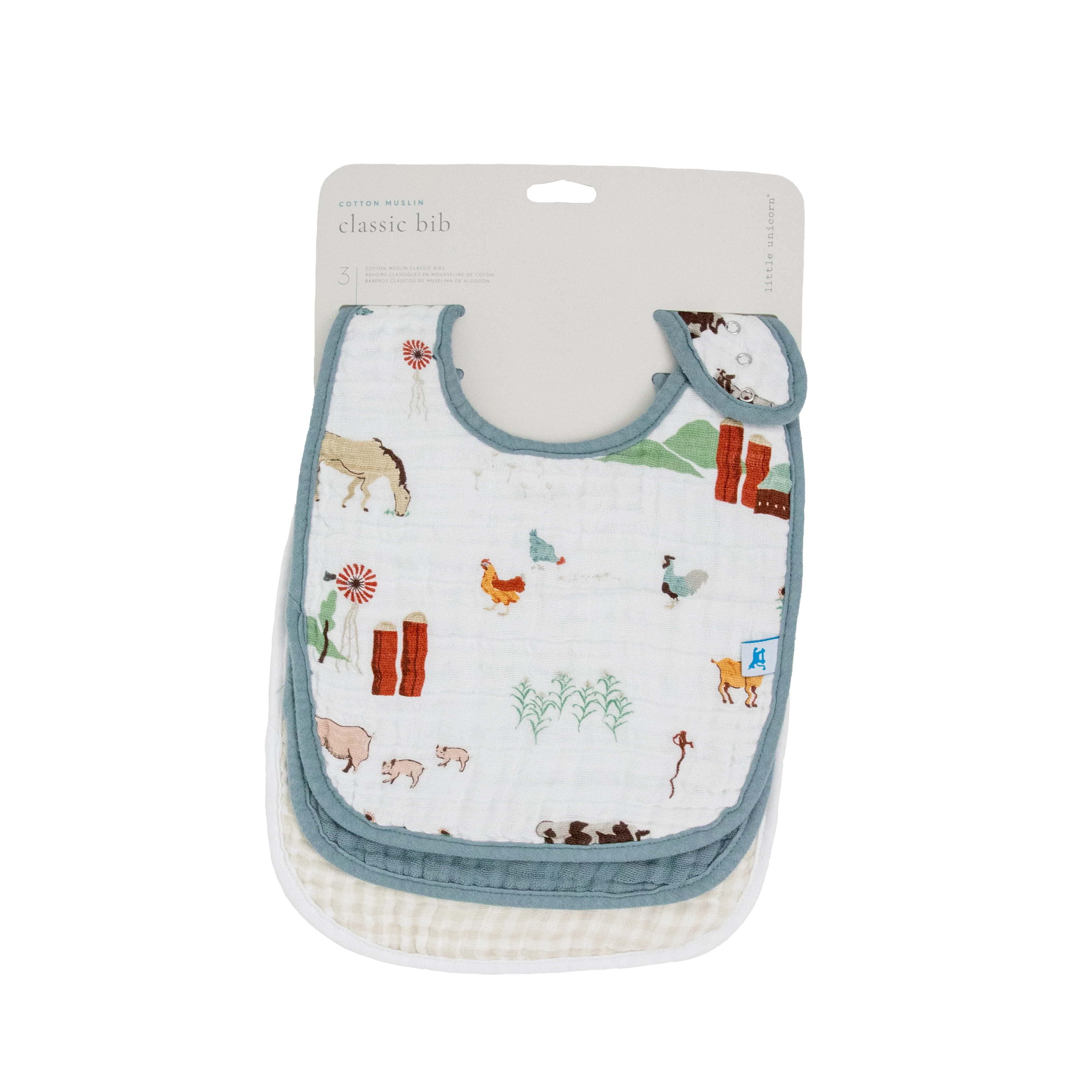 Cotton Muslin Classic Bib 3 Pack - Farmyard - Image 8