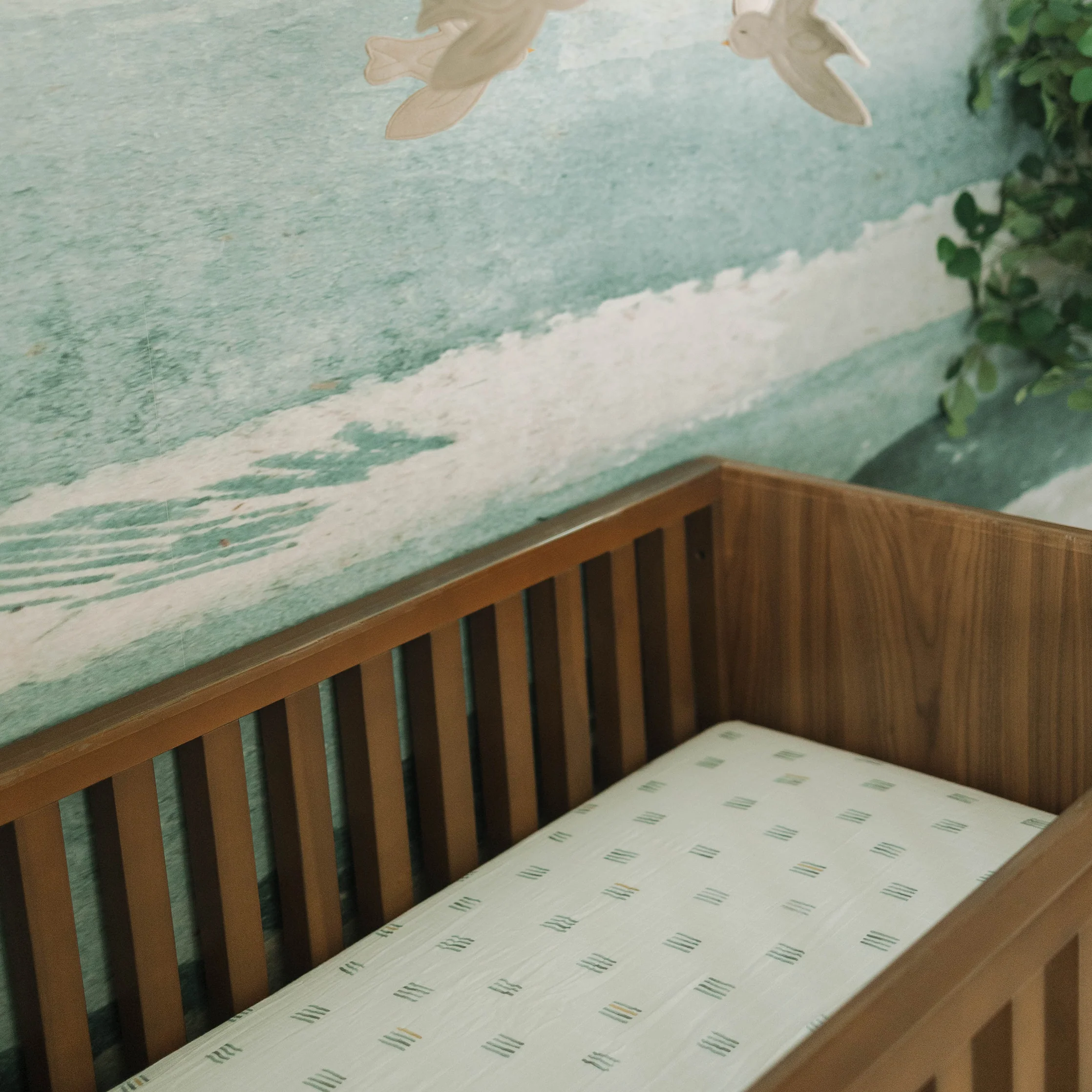 Cotton Muslin Crib Sheet - Blue Stacks - Image 4