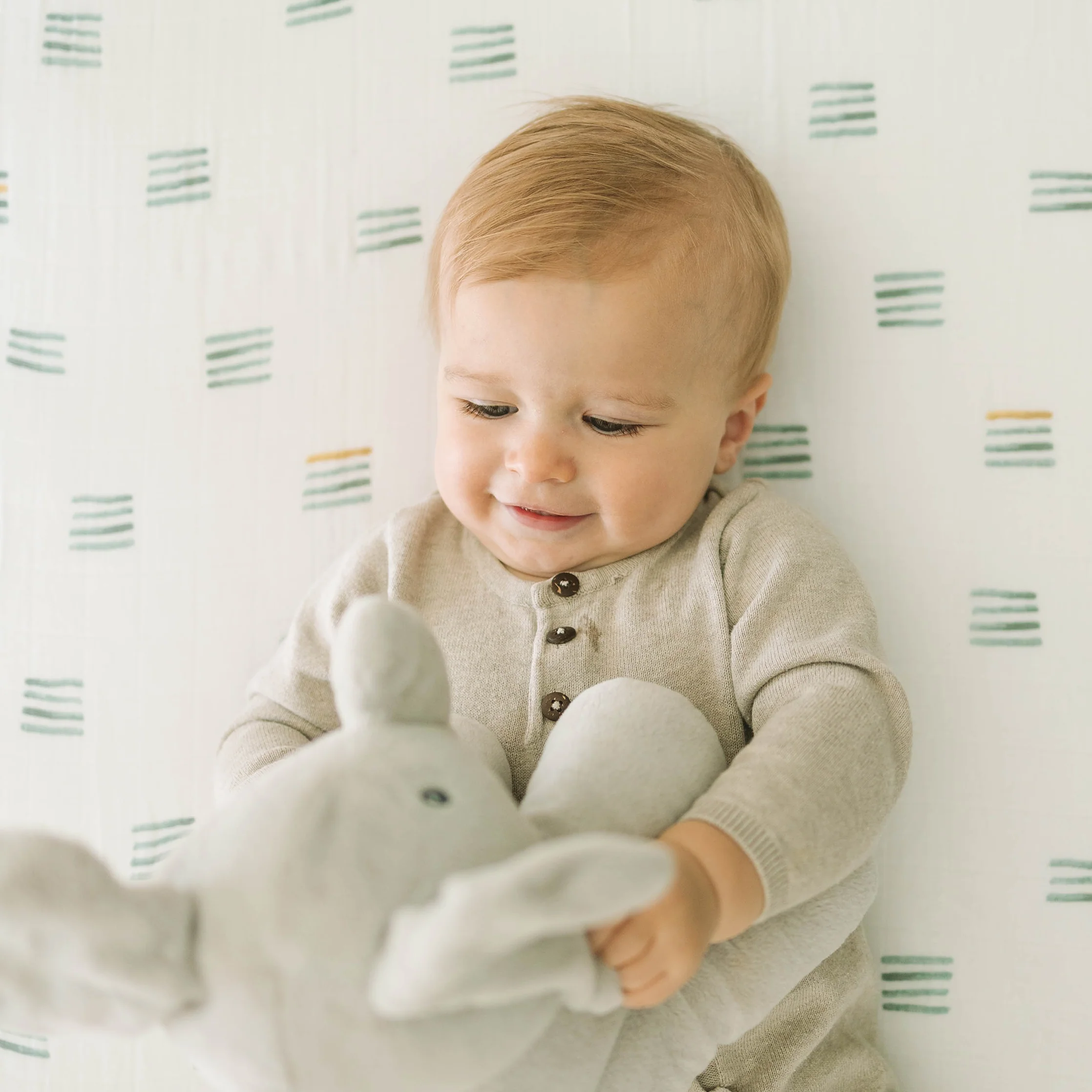 Cotton Muslin Crib Sheet - Blue Stacks - Image 5