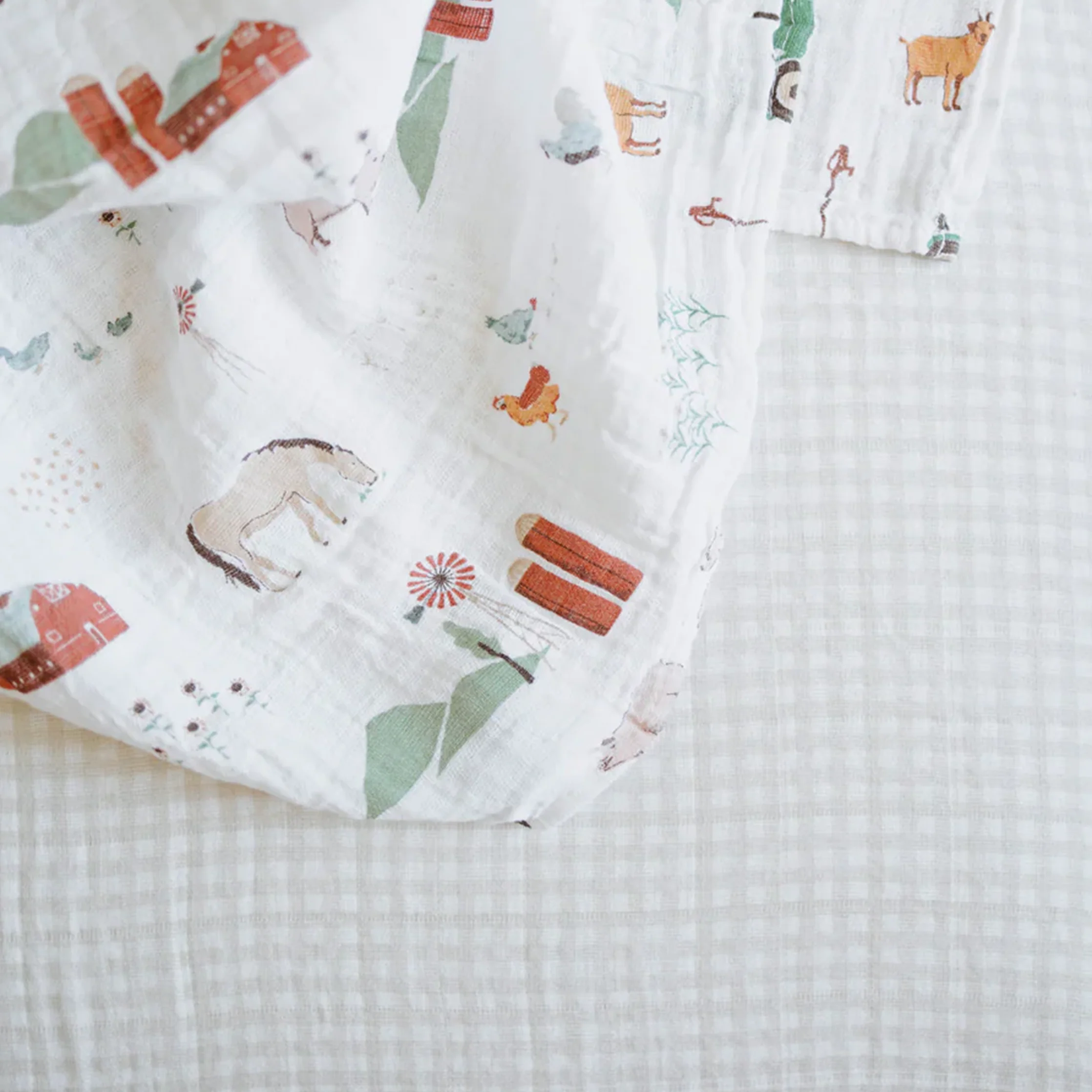 Cotton Muslin Crib Sheet - Tan Gingham - Image 4