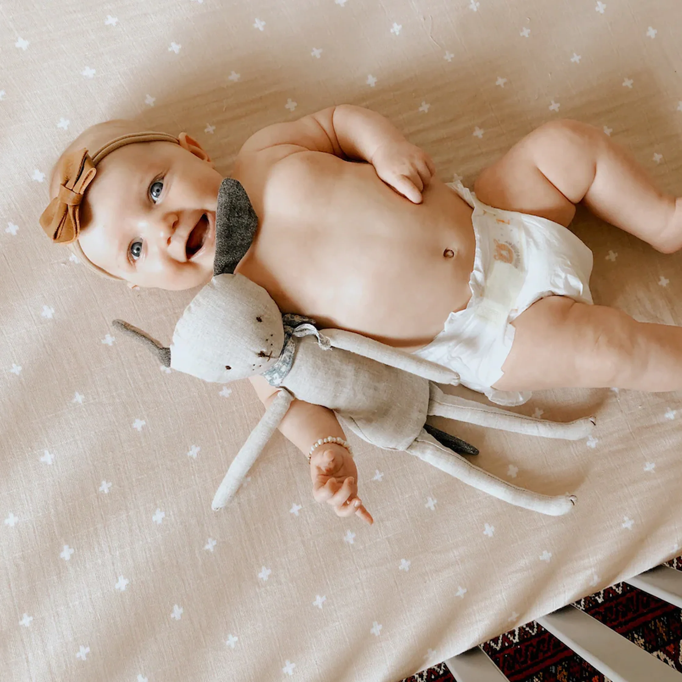 Cotton Muslin Crib Sheet - Taupe Cross - Image 6