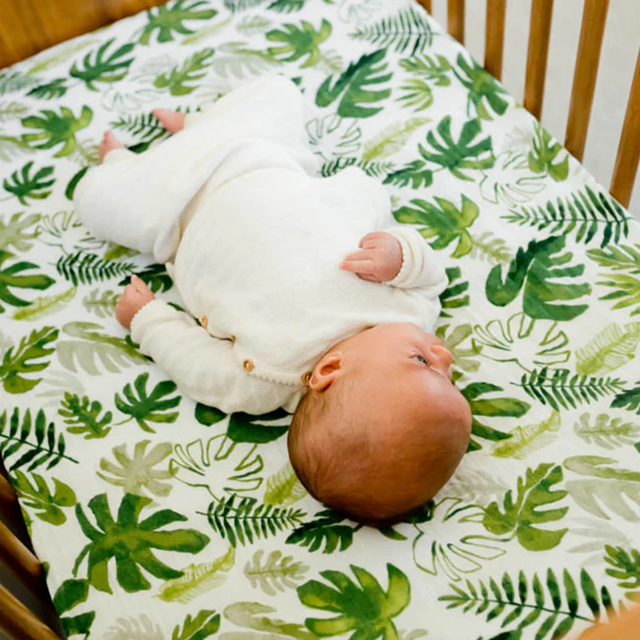 Cotton Muslin Crib Sheet - Tropical Leaf - Image 5
