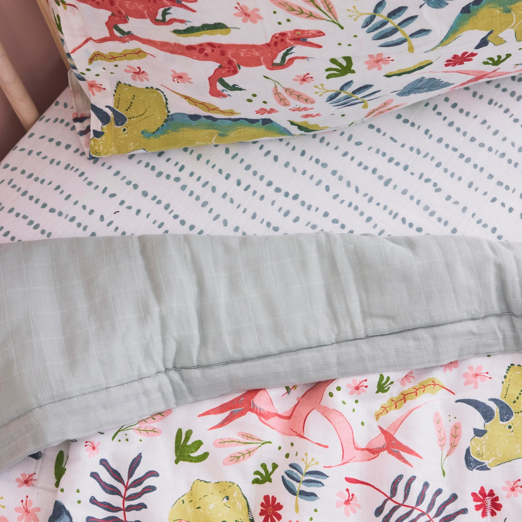 Cotton Muslin Pillowcase 2 Pack - Boho Dino - Image 7
