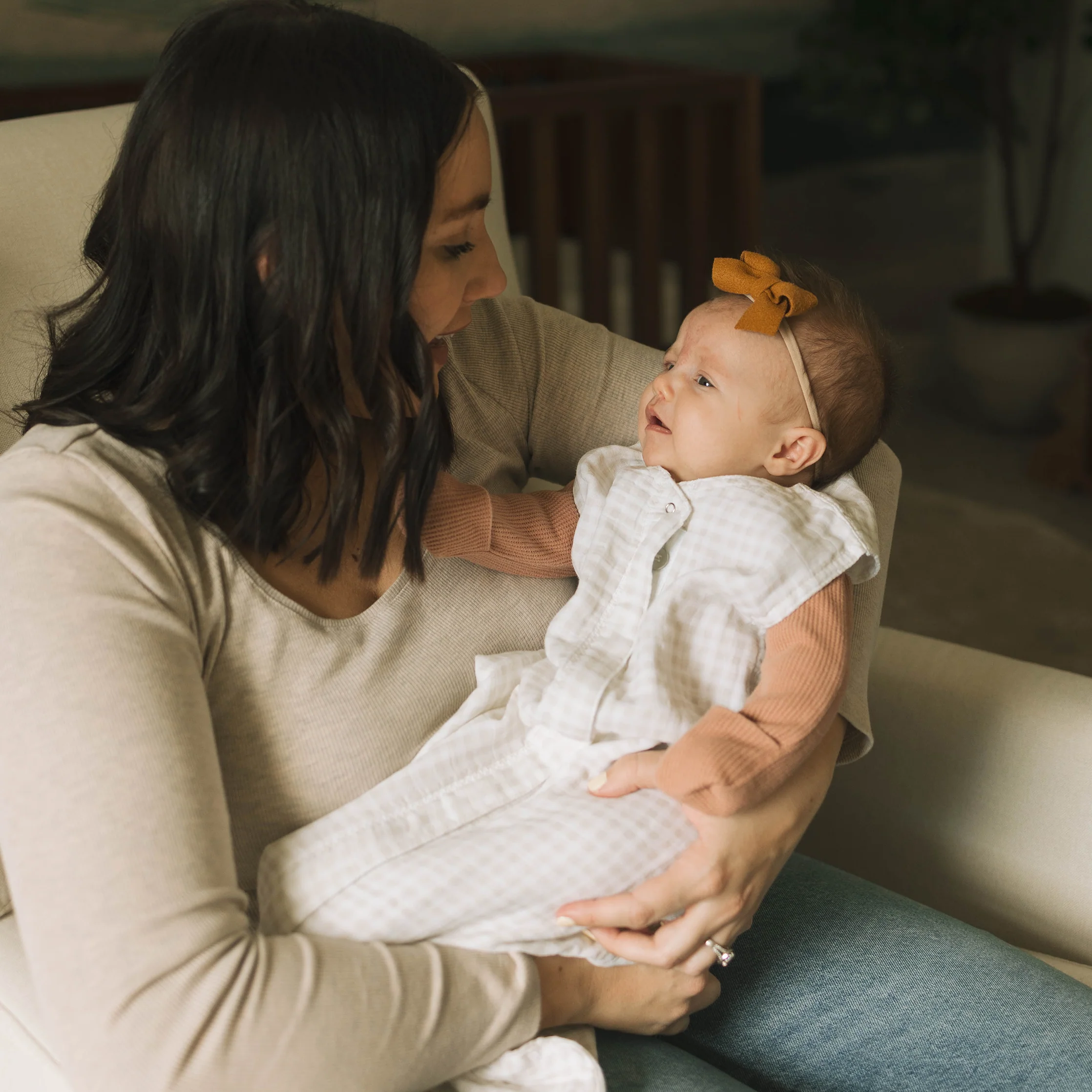 Cotton Muslin Sleep Bag - Tan Gingham - Image 4