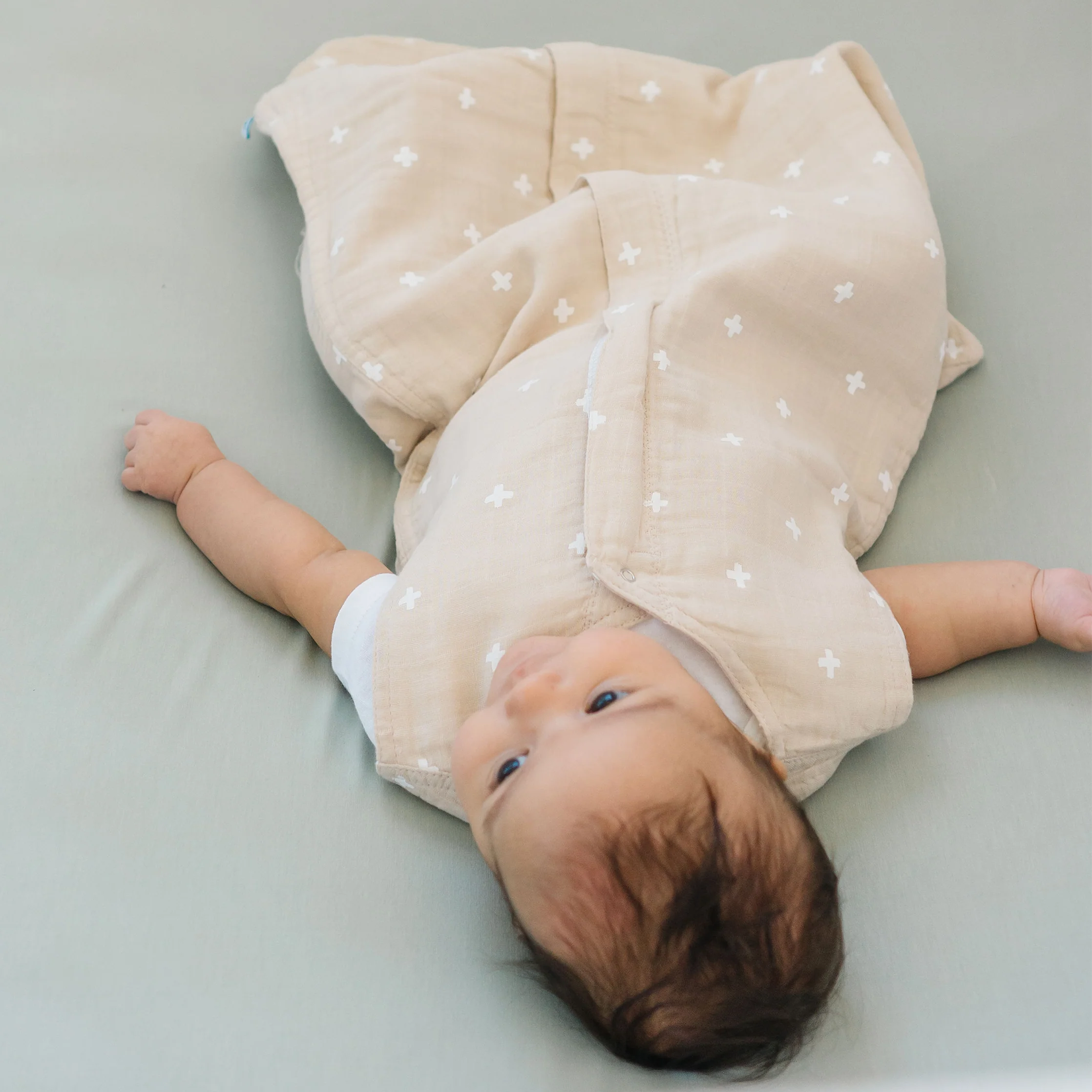 Cotton Muslin Sleep Bag - Taupe Cross - Image 4