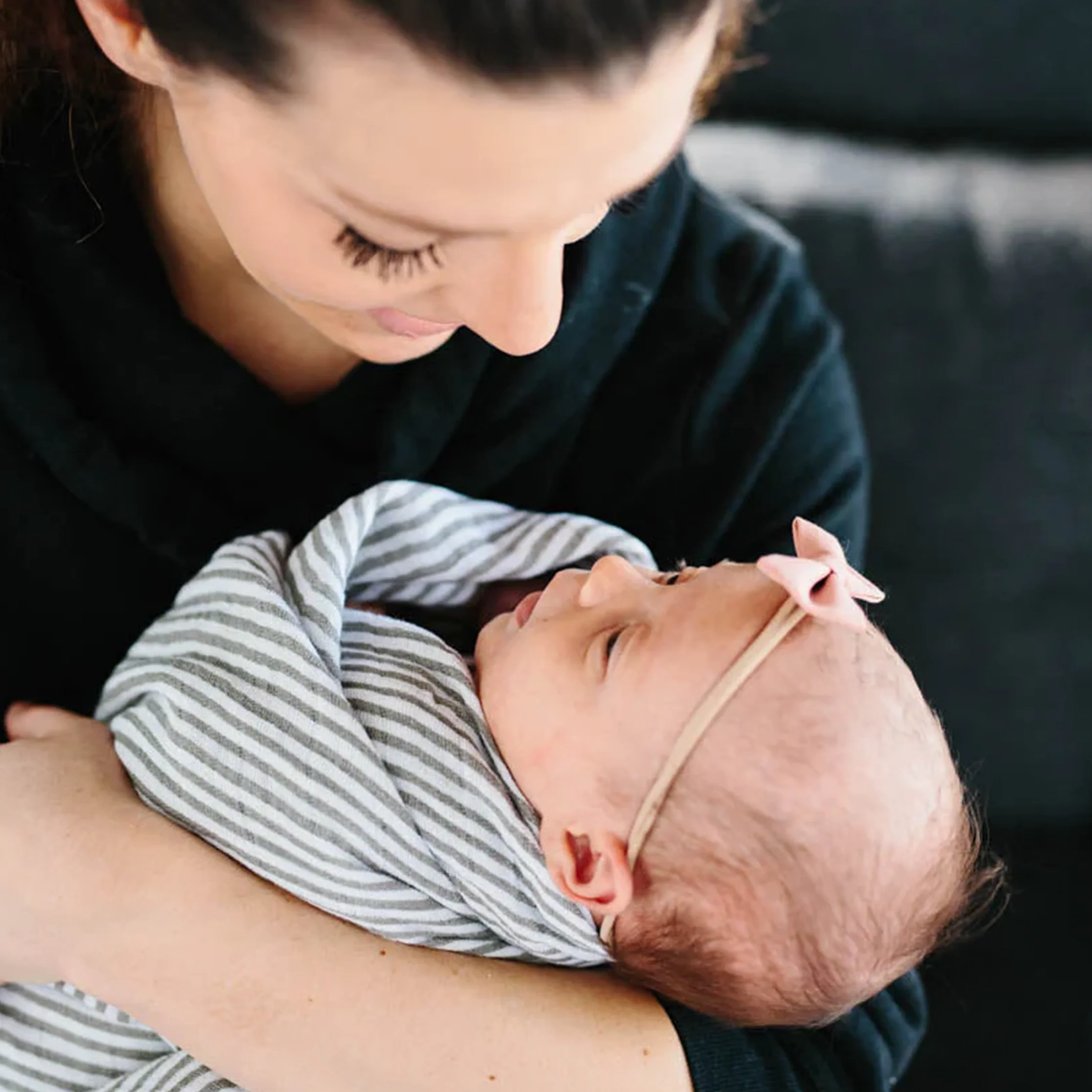 Cotton Muslin Swaddle Blanket - Grey Stripe - Image 5