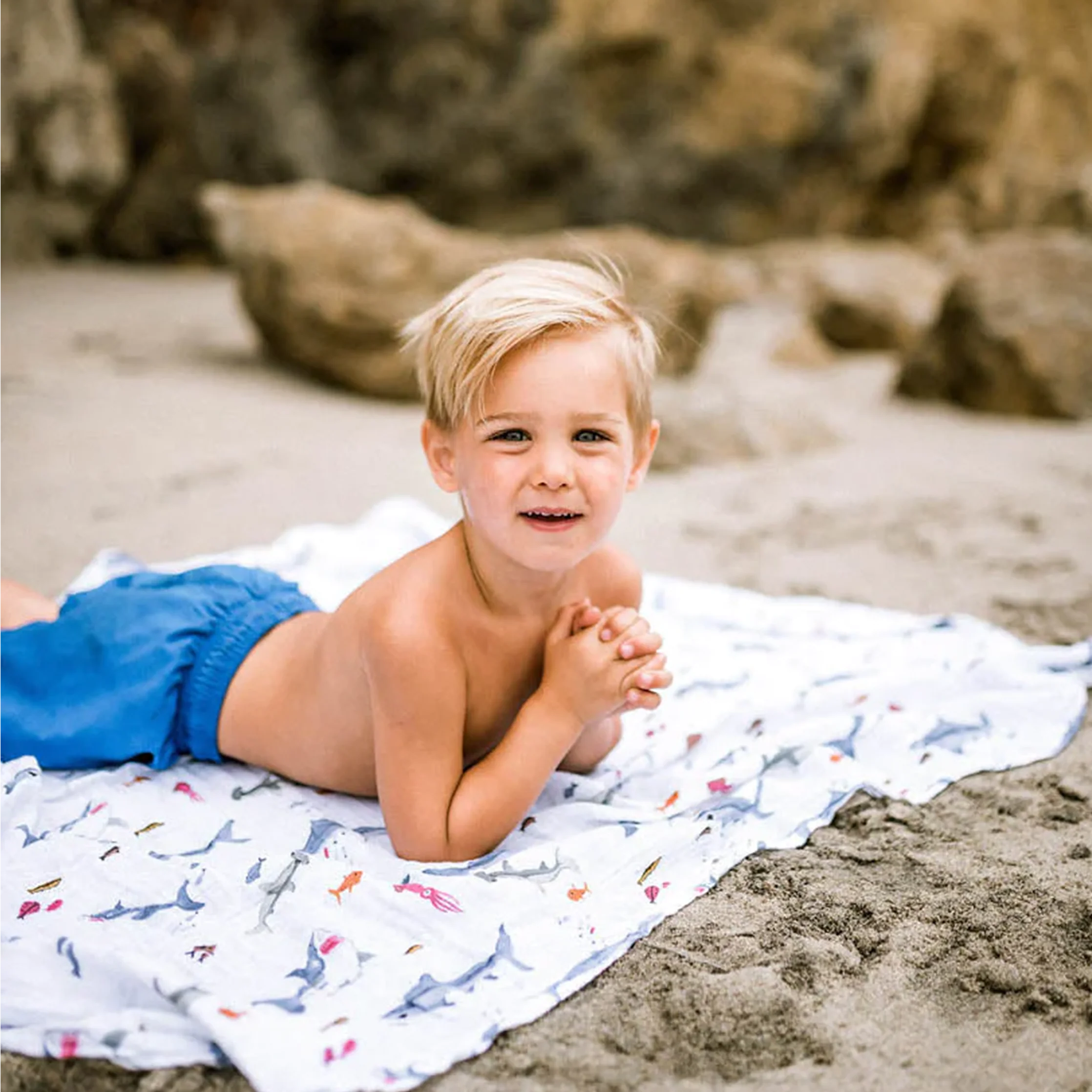 Cotton Muslin Swaddle Blanket - Shark - Image 6