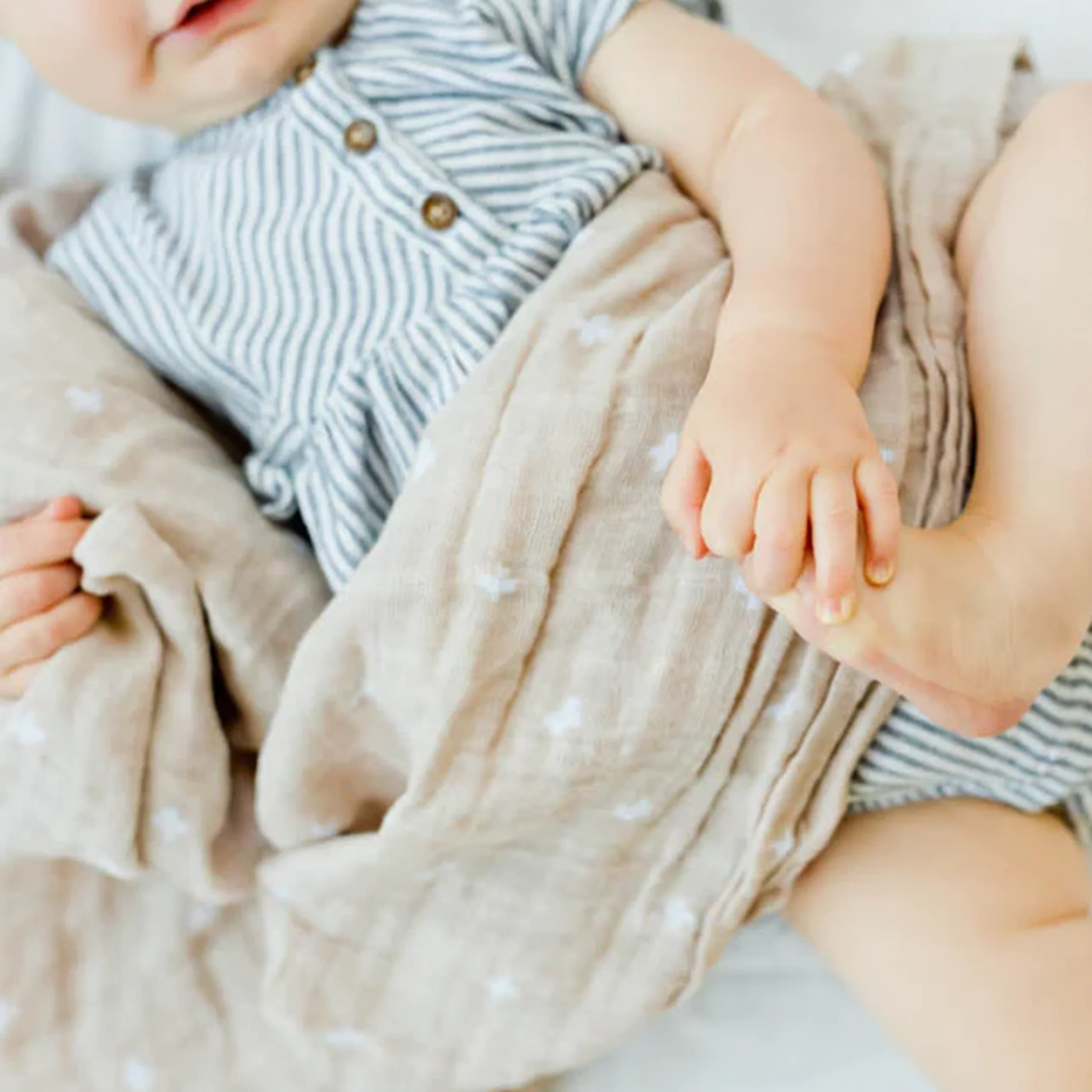 Cotton Muslin Swaddle Blanket - Taupe Cross - Image 10