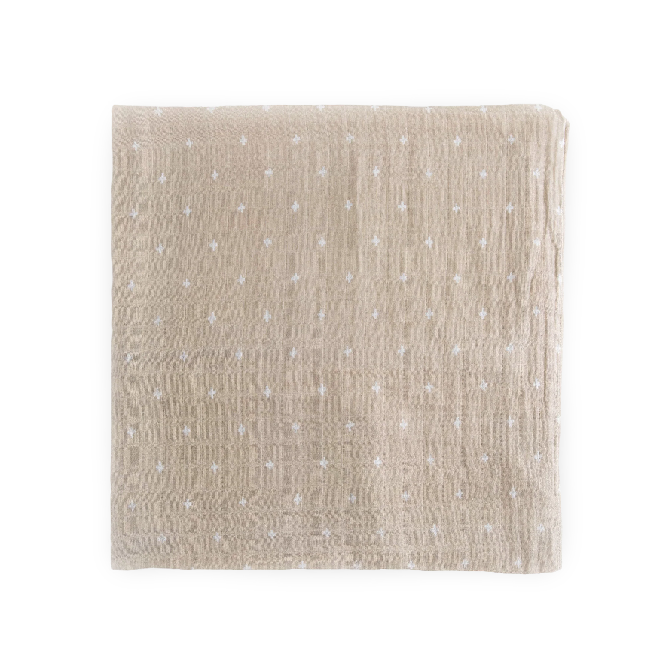 Cotton Muslin Swaddle Blanket - Taupe Cross - Image 3