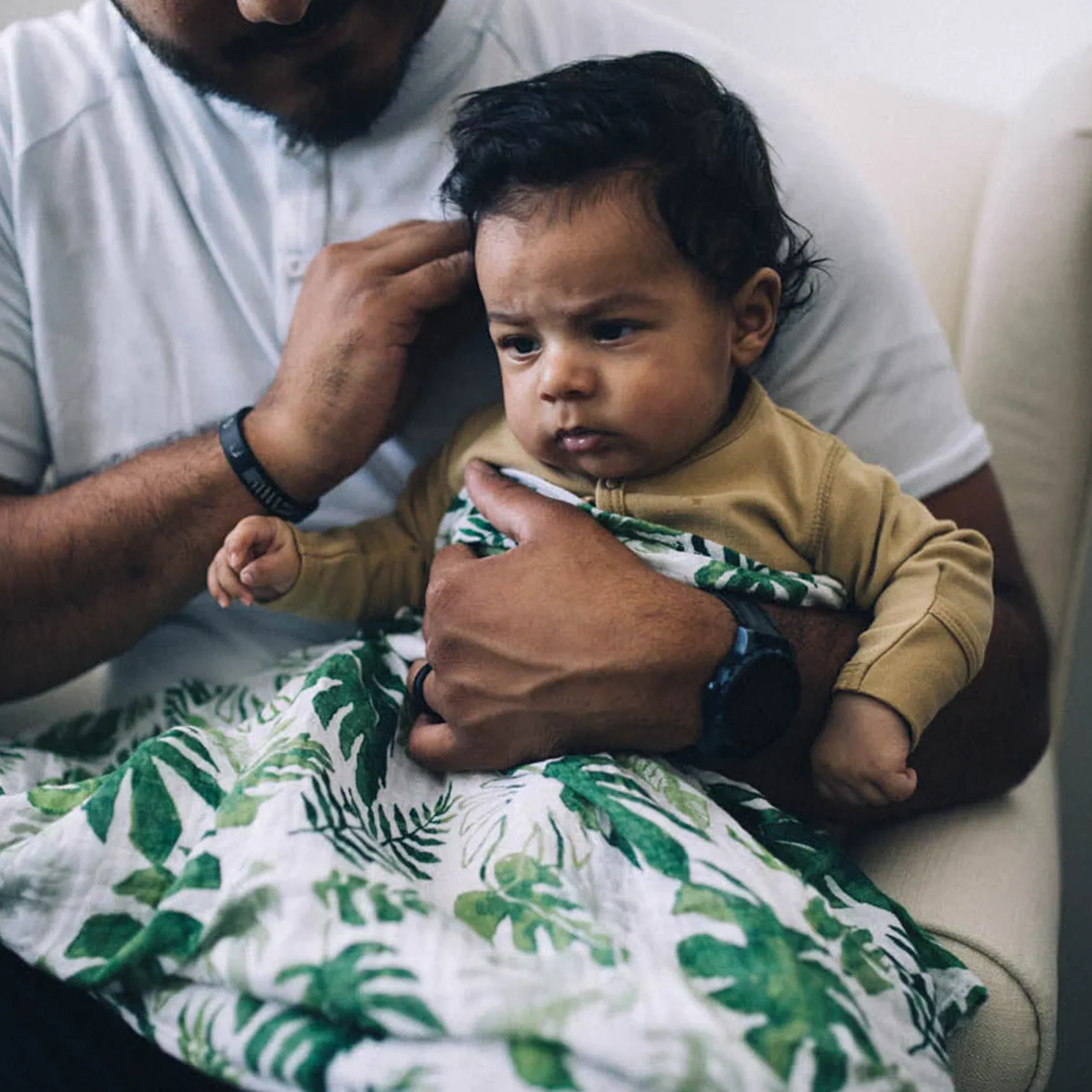 Cotton Muslin Swaddle Blanket - Tropical Leaf - Image 12