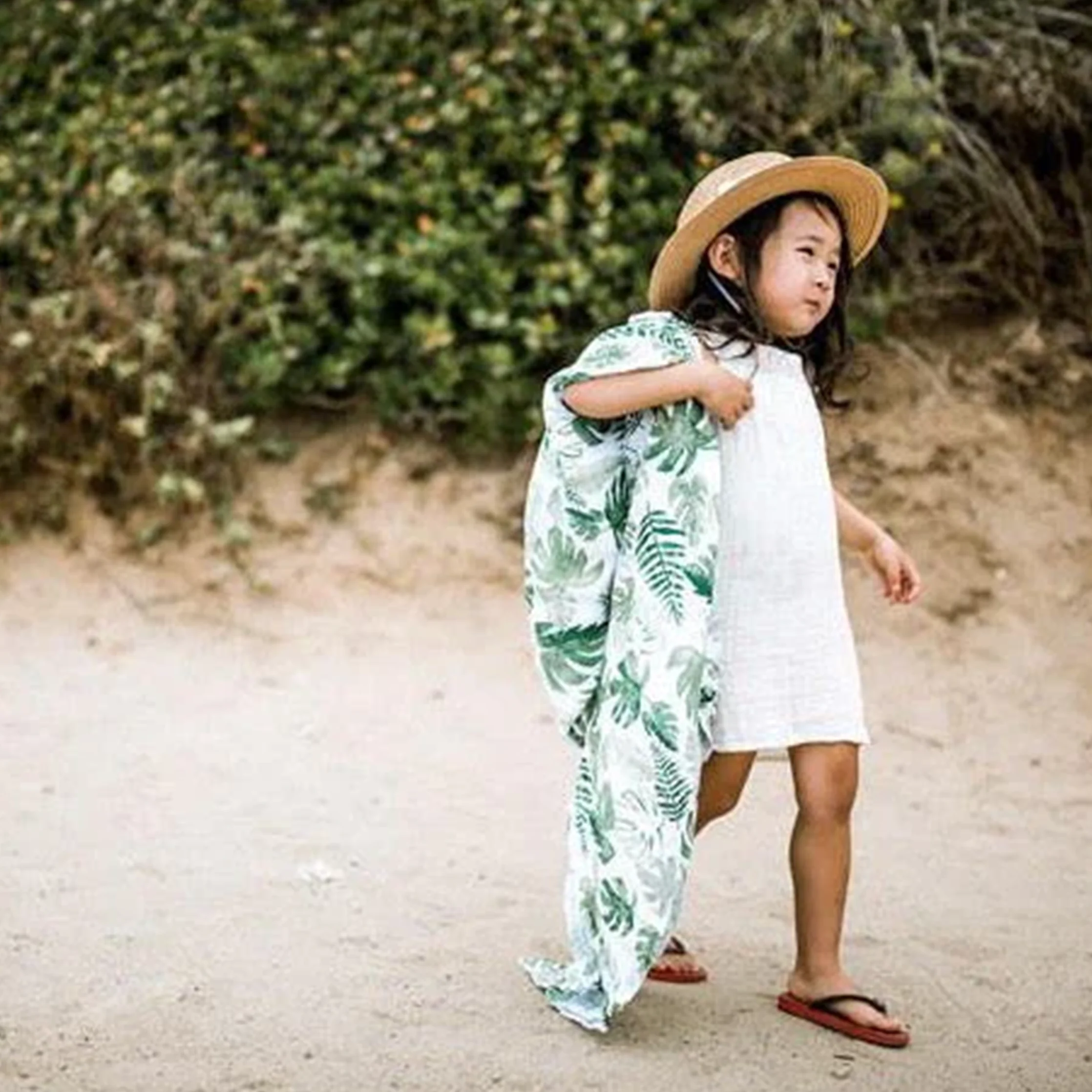 Cotton Muslin Swaddle Blanket - Tropical Leaf - Image 13