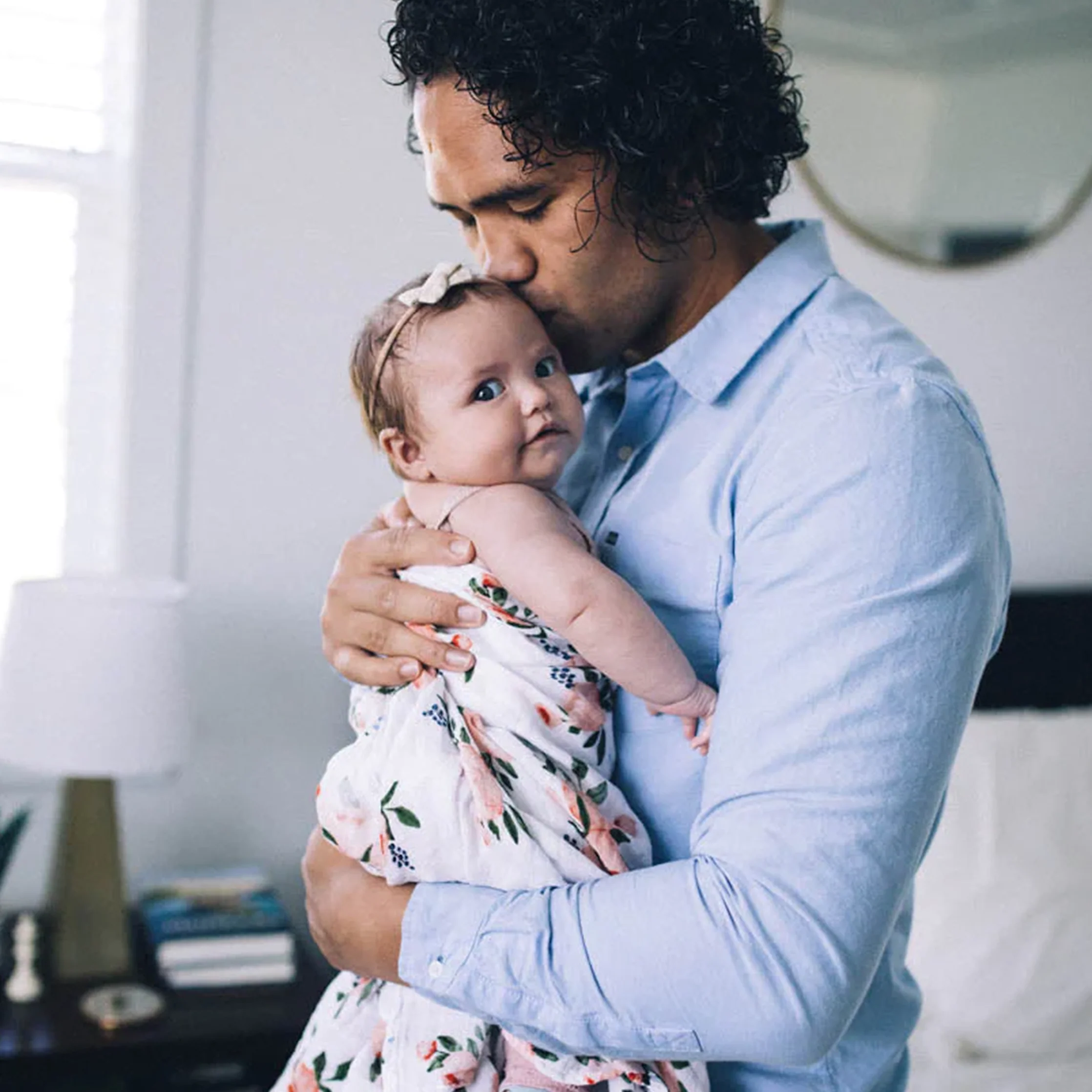 Cotton Muslin Swaddle Blanket - Watercolor Roses - Image 6