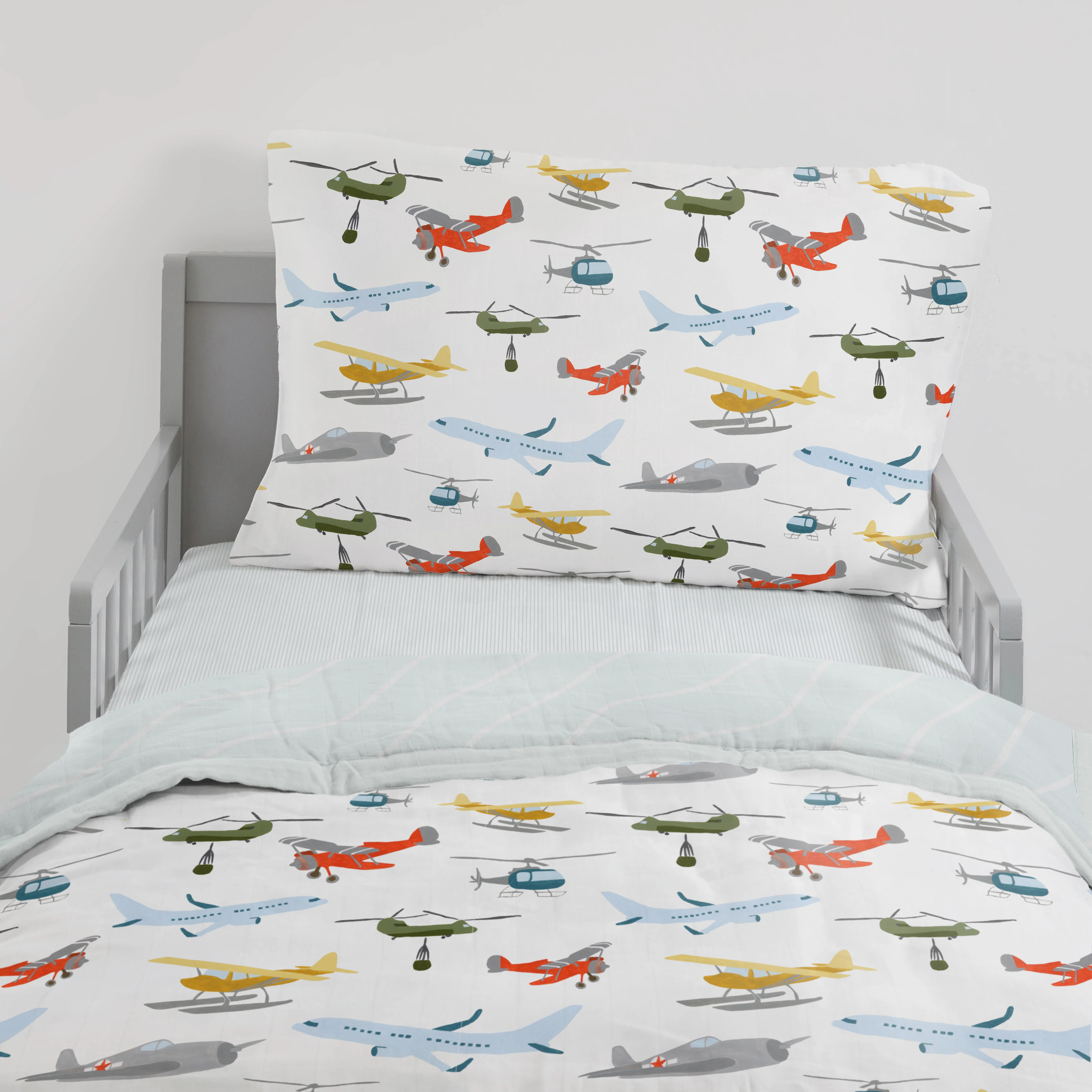 Cotton Muslin Toddler Bedding 3 Piece Set - Air Show - Image 3