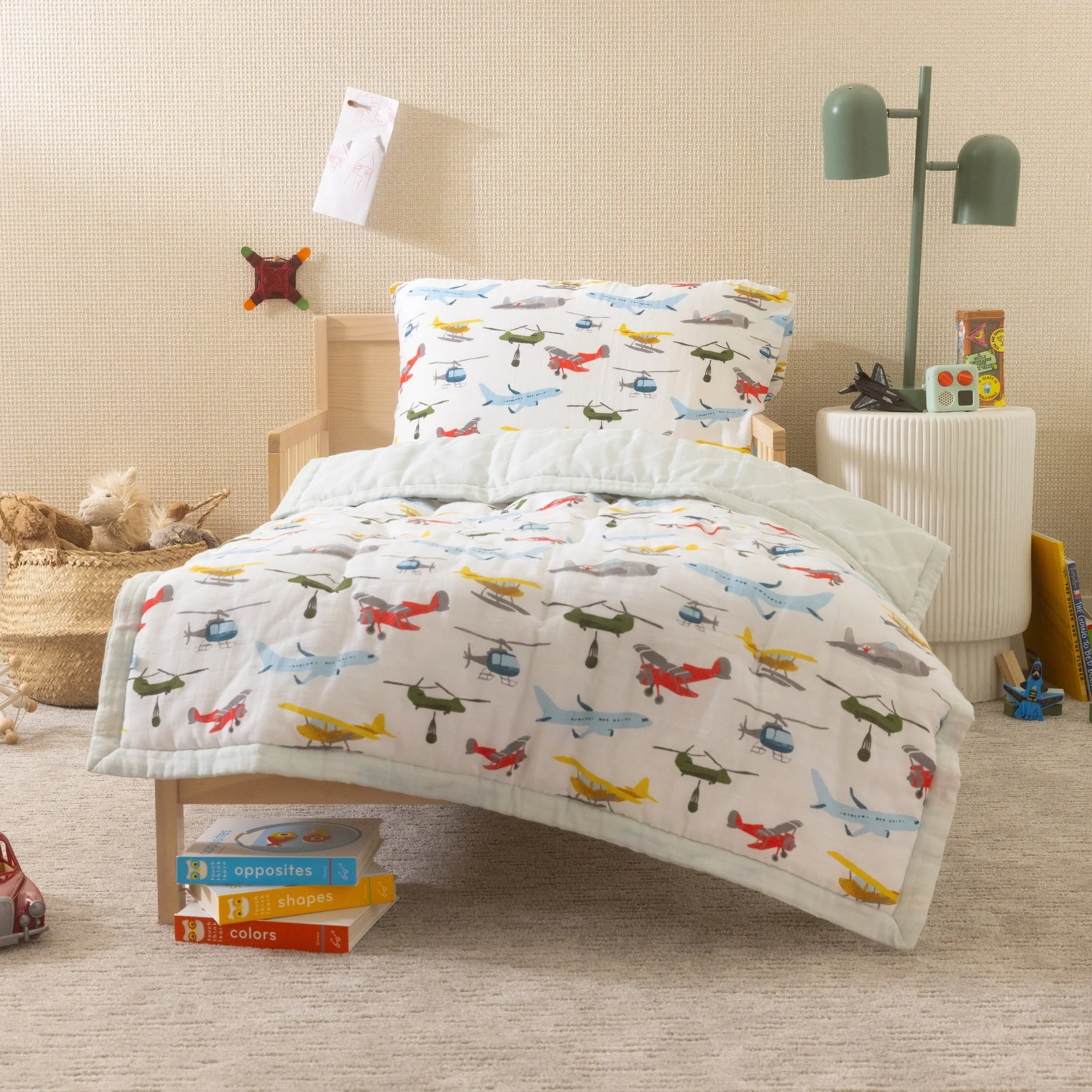 Cotton Muslin Toddler Bedding 3 Piece Set - Air Show - Image 7