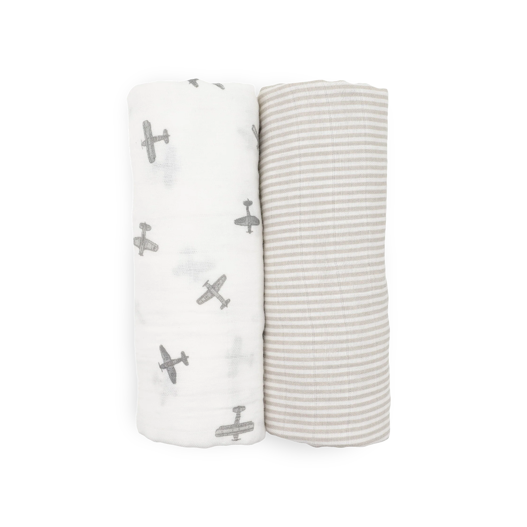 Organic Cotton Muslin Swaddle Blanket 2 Pack - Pewter Planes - Image 6