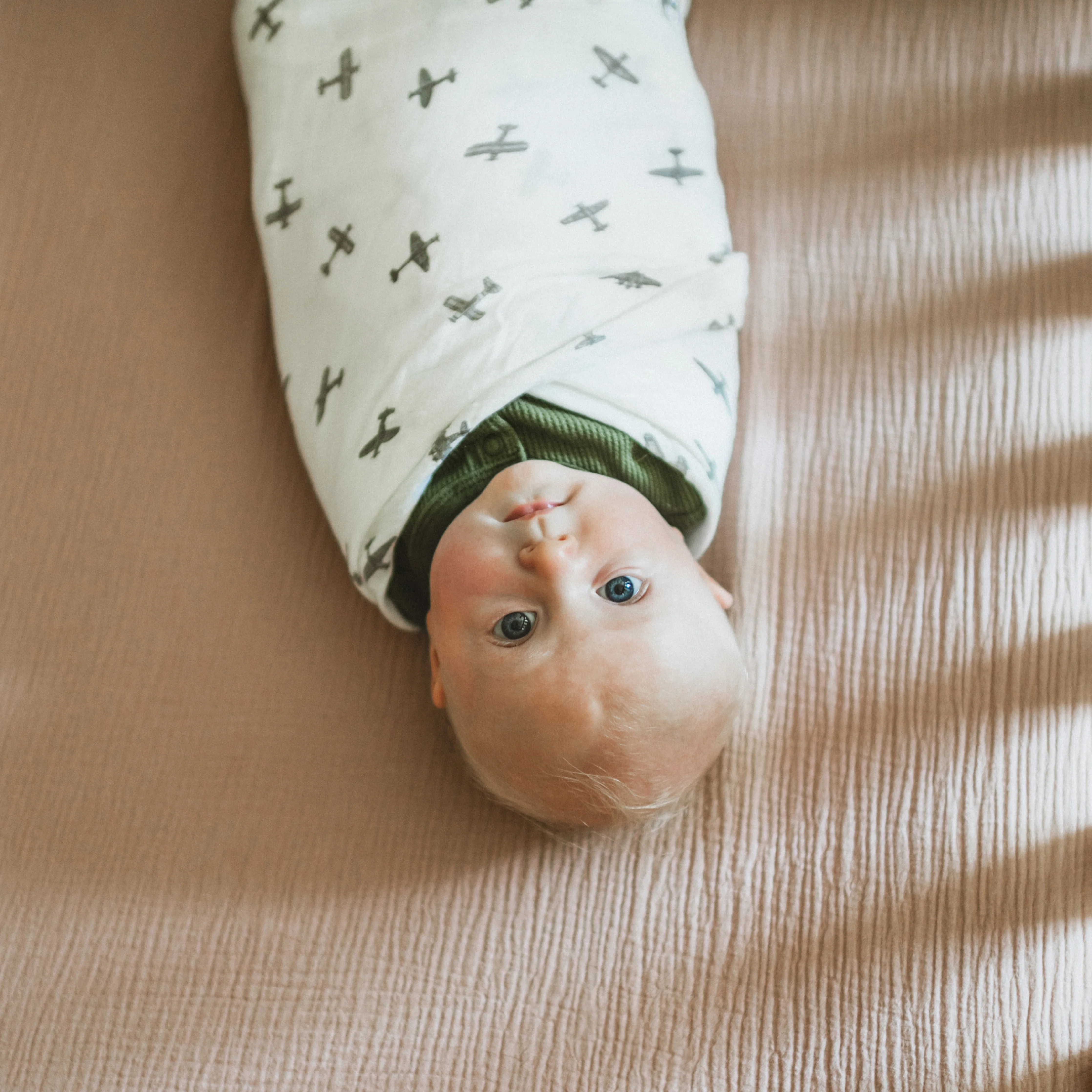 Organic Cotton Muslin Swaddle Blanket 2 Pack - Pewter Planes - Image 9