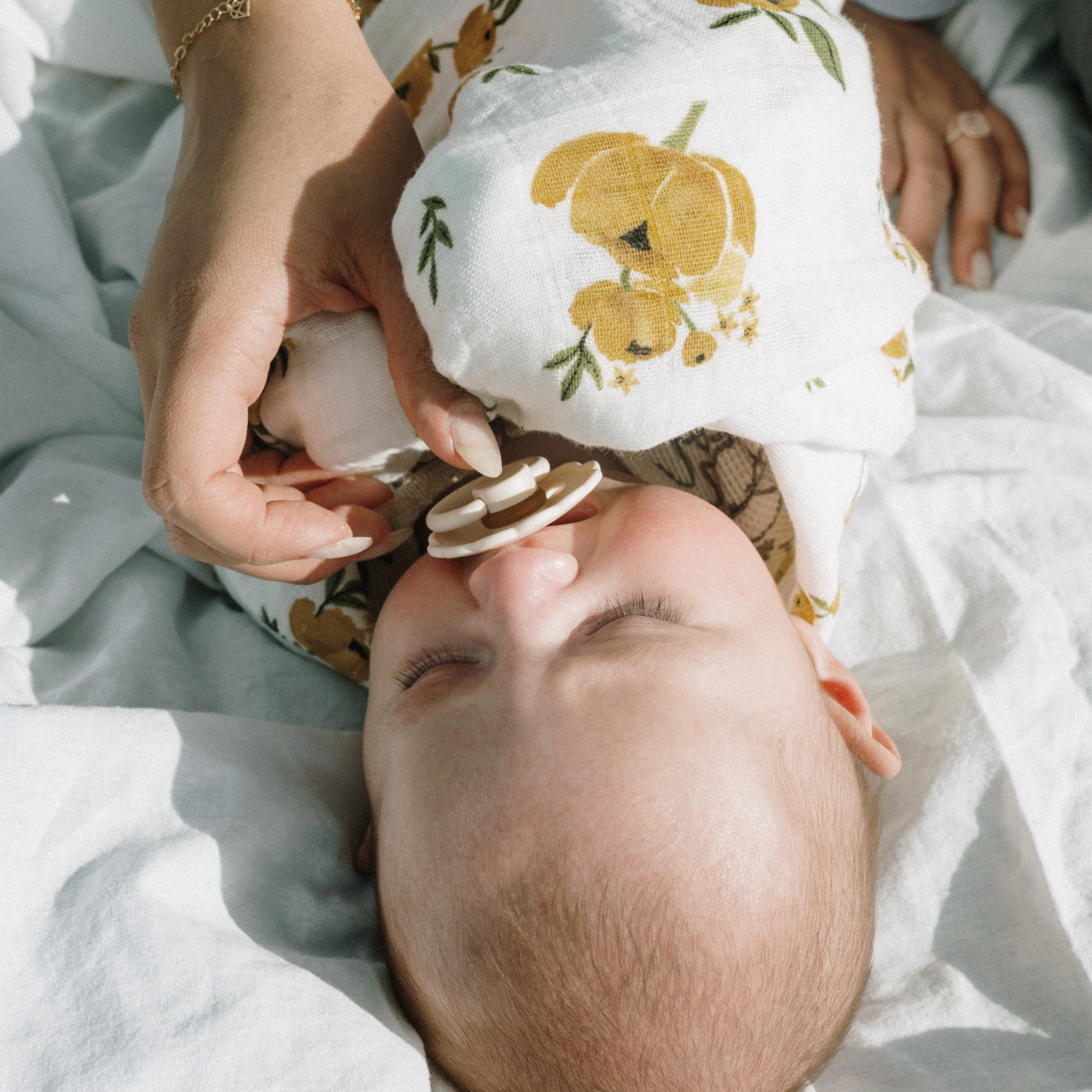 Organic Cotton Muslin Swaddle Blanket 2 Pack - Yellow Roses - Image 8