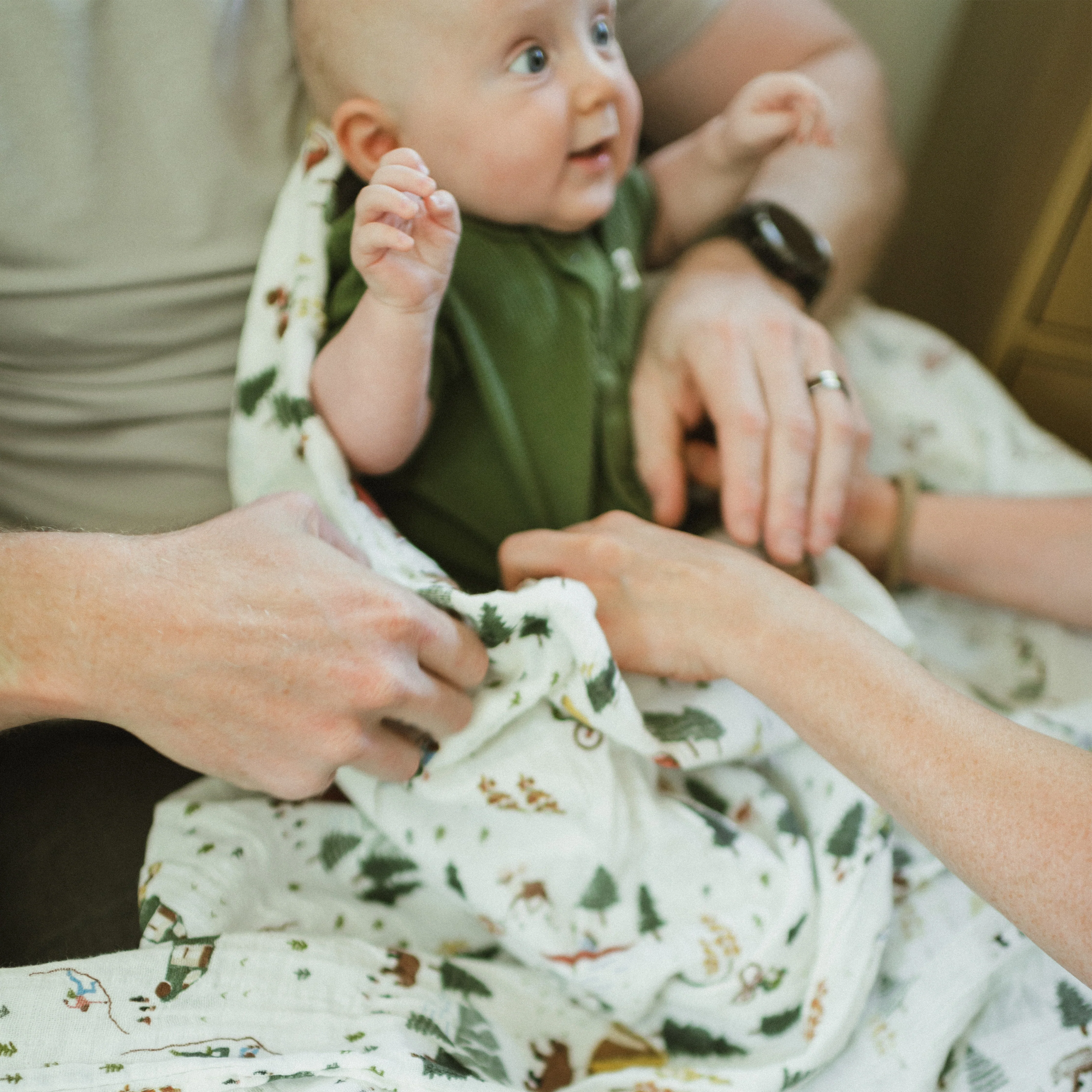 Organic Cotton Muslin Swaddle Blanket - Alpine Adventure - Image 6