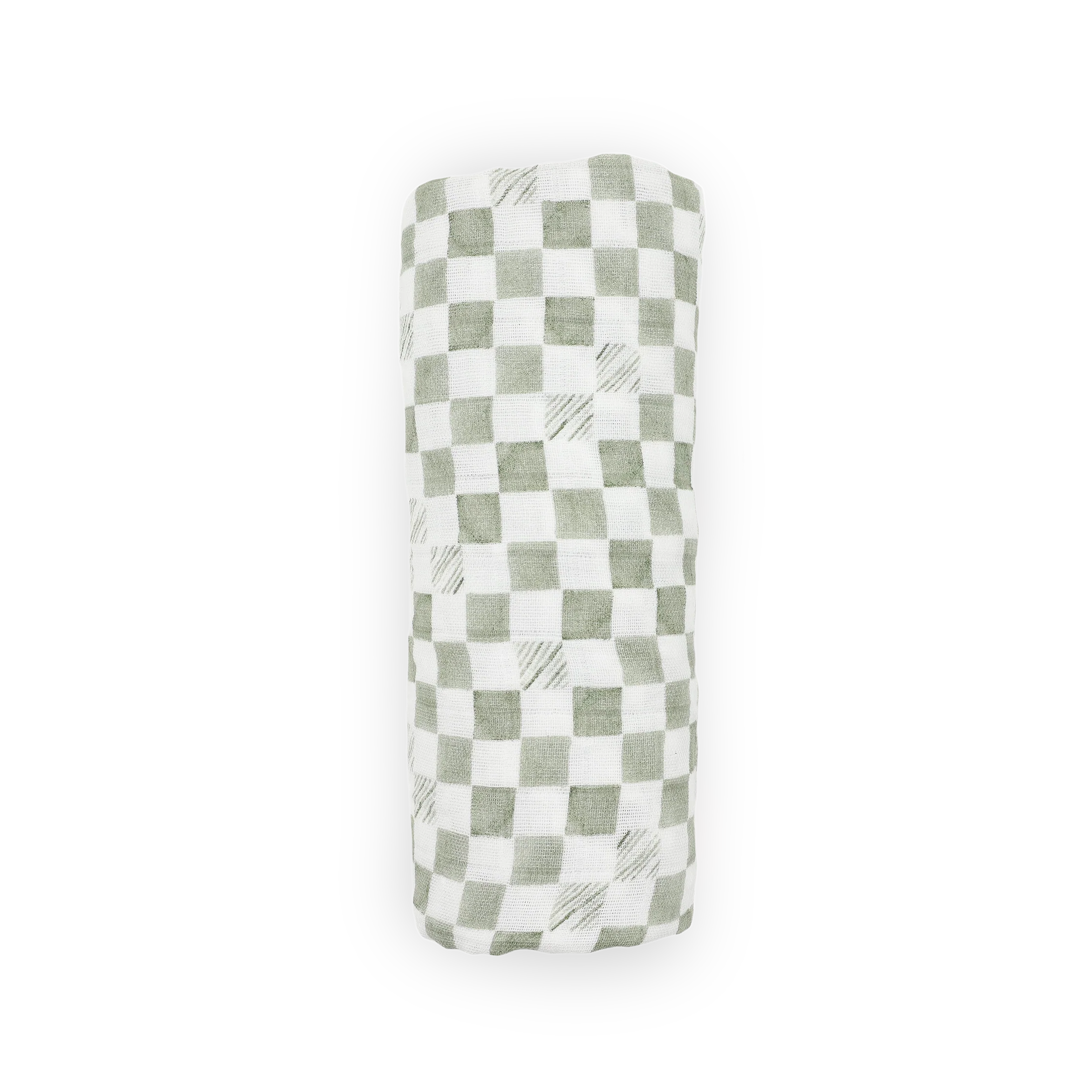 Organic Cotton Muslin Swaddle Blanket - Green Checker - Image 4