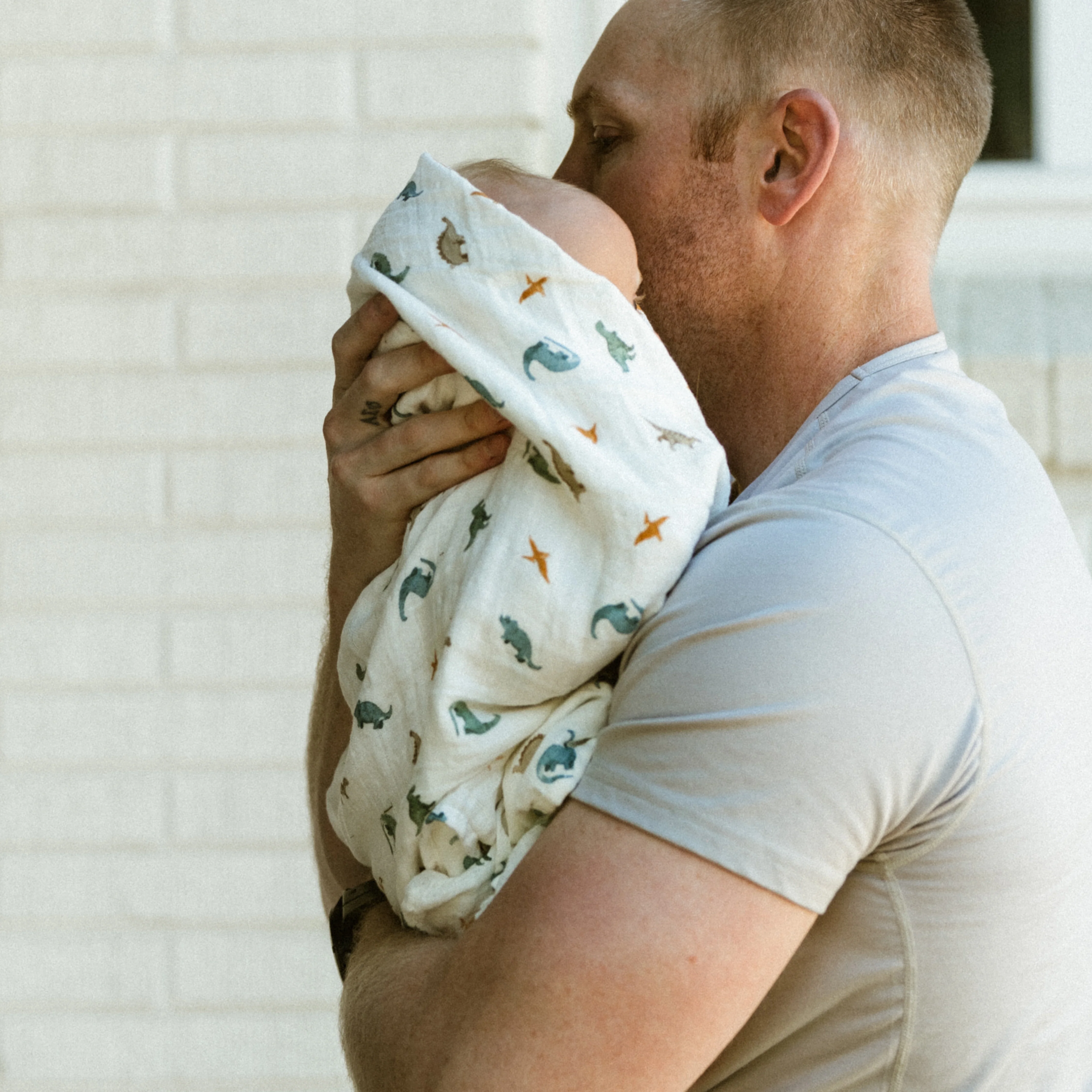 Organic Cotton Muslin Swaddle Blanket - Little Dino - Image 7