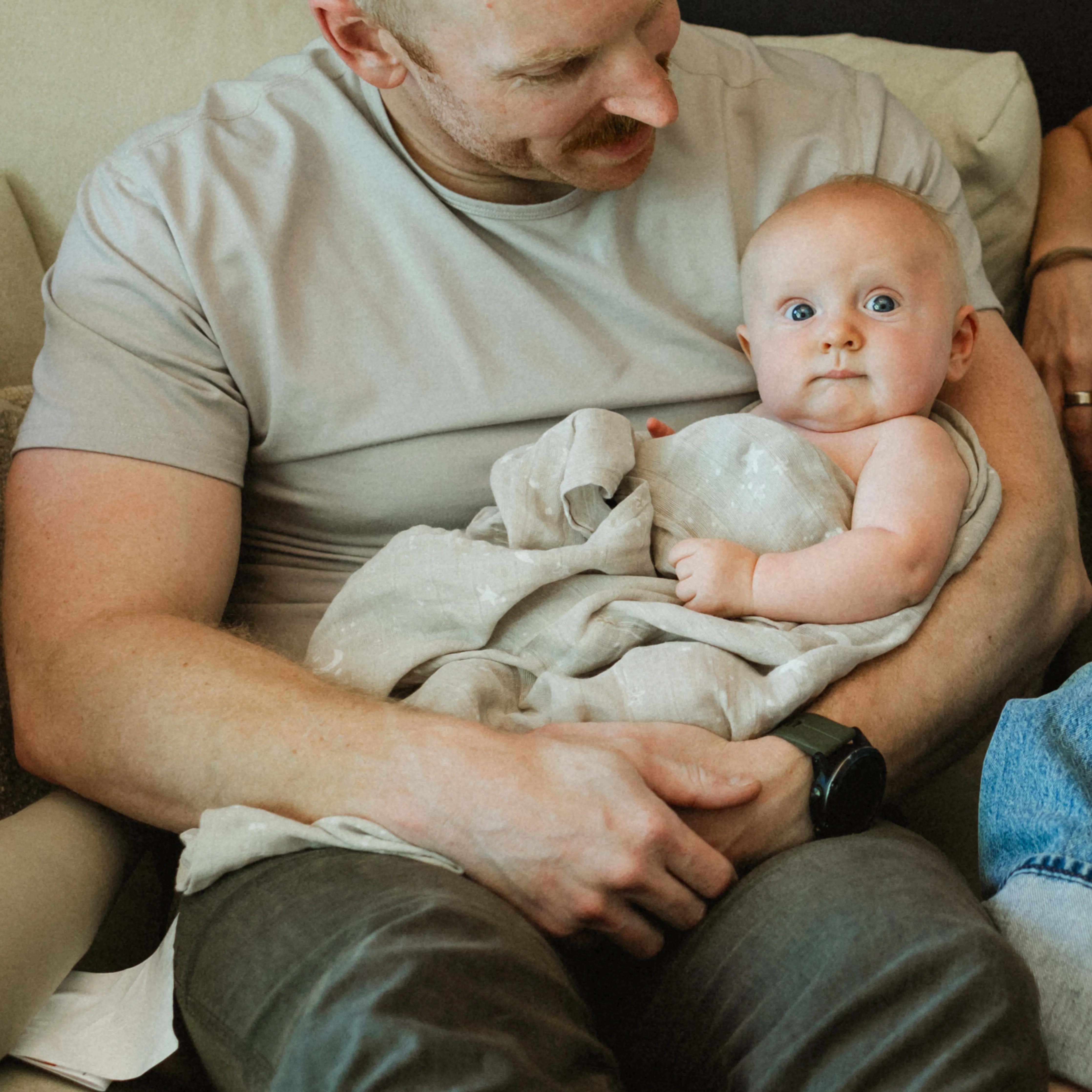 Organic Cotton Muslin Swaddle Blanket - Moon Dust - Image 5