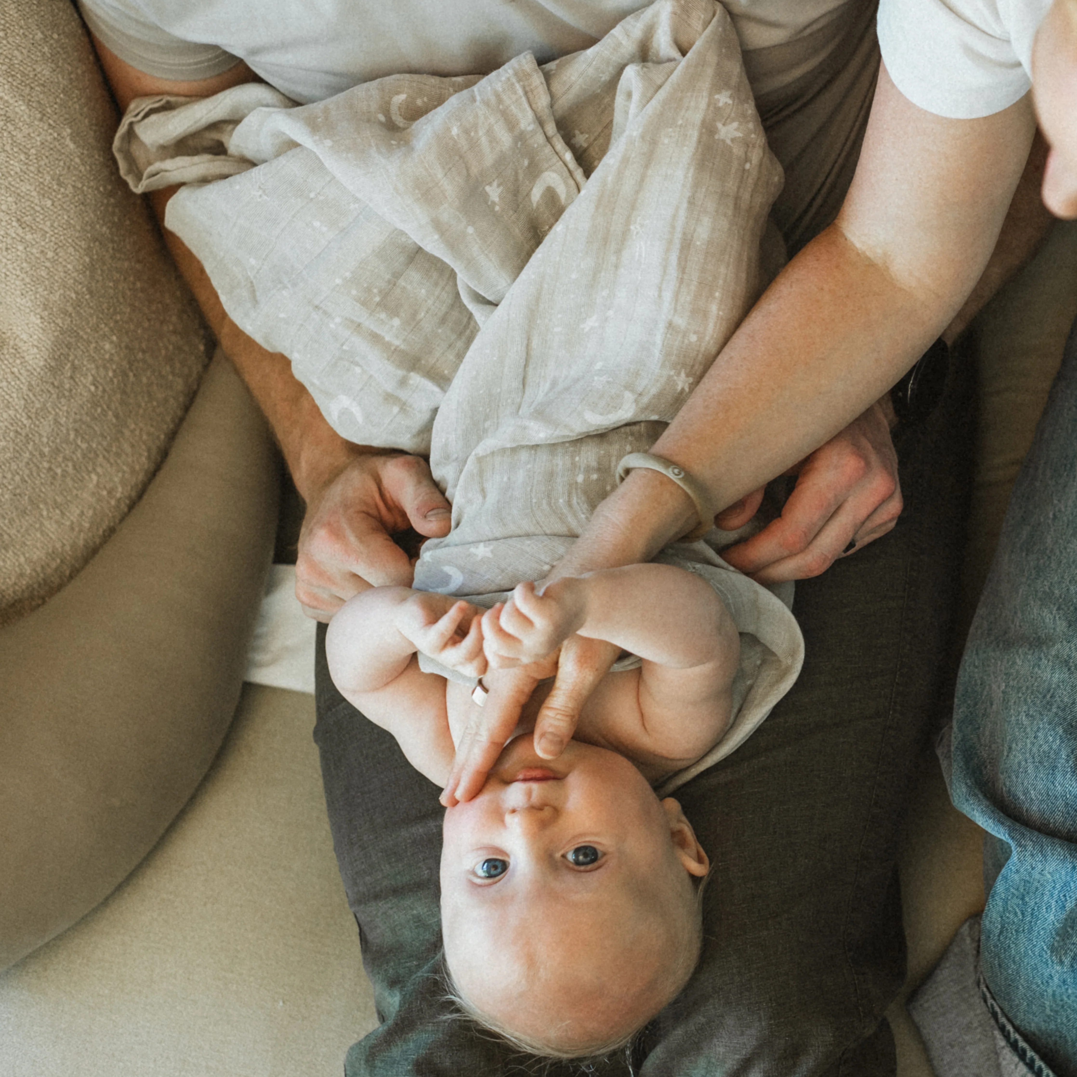 Organic Cotton Muslin Swaddle Blanket - Moon Dust - Image 6