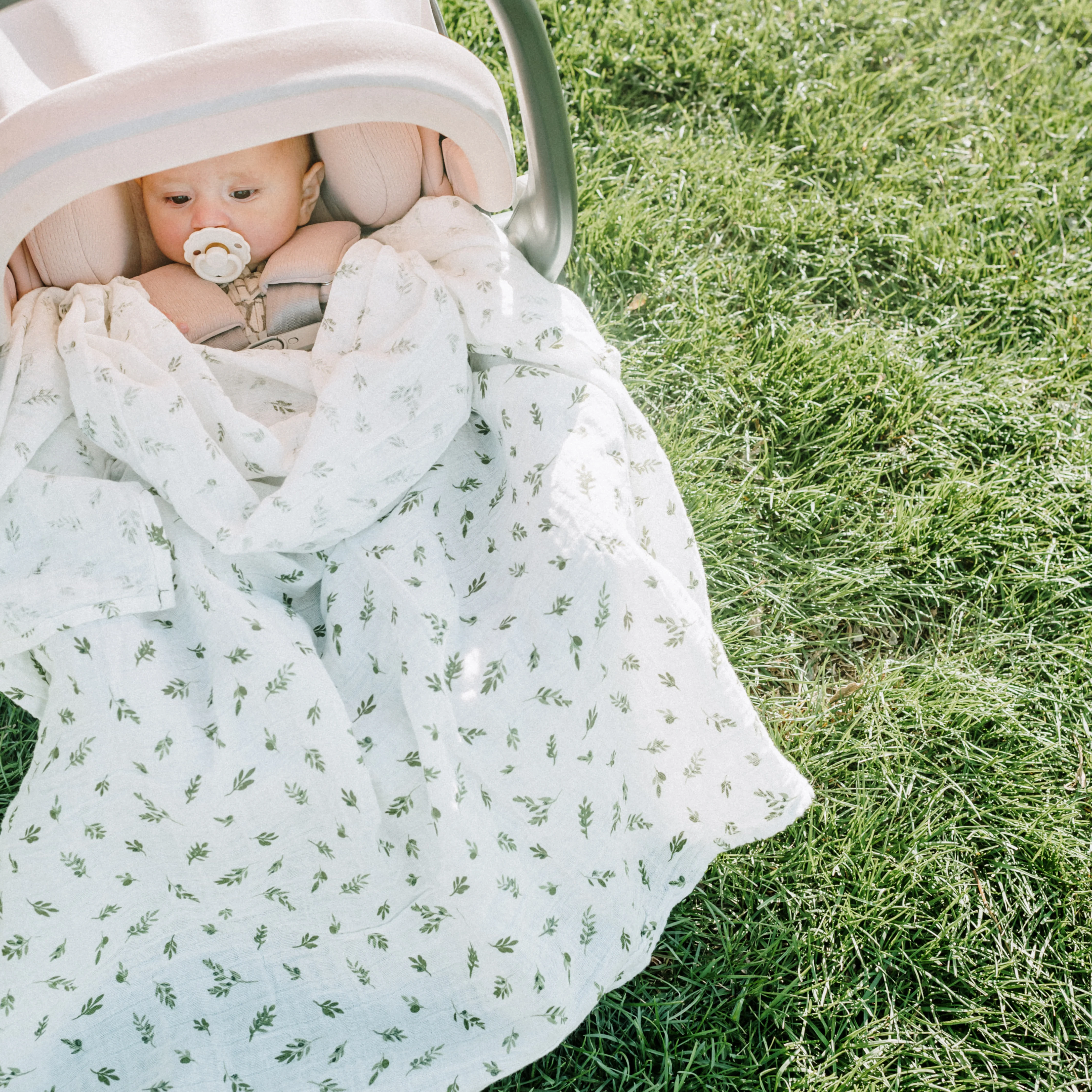 Organic Cotton Muslin Swaddle Blanket - Olive Branch - Image 5
