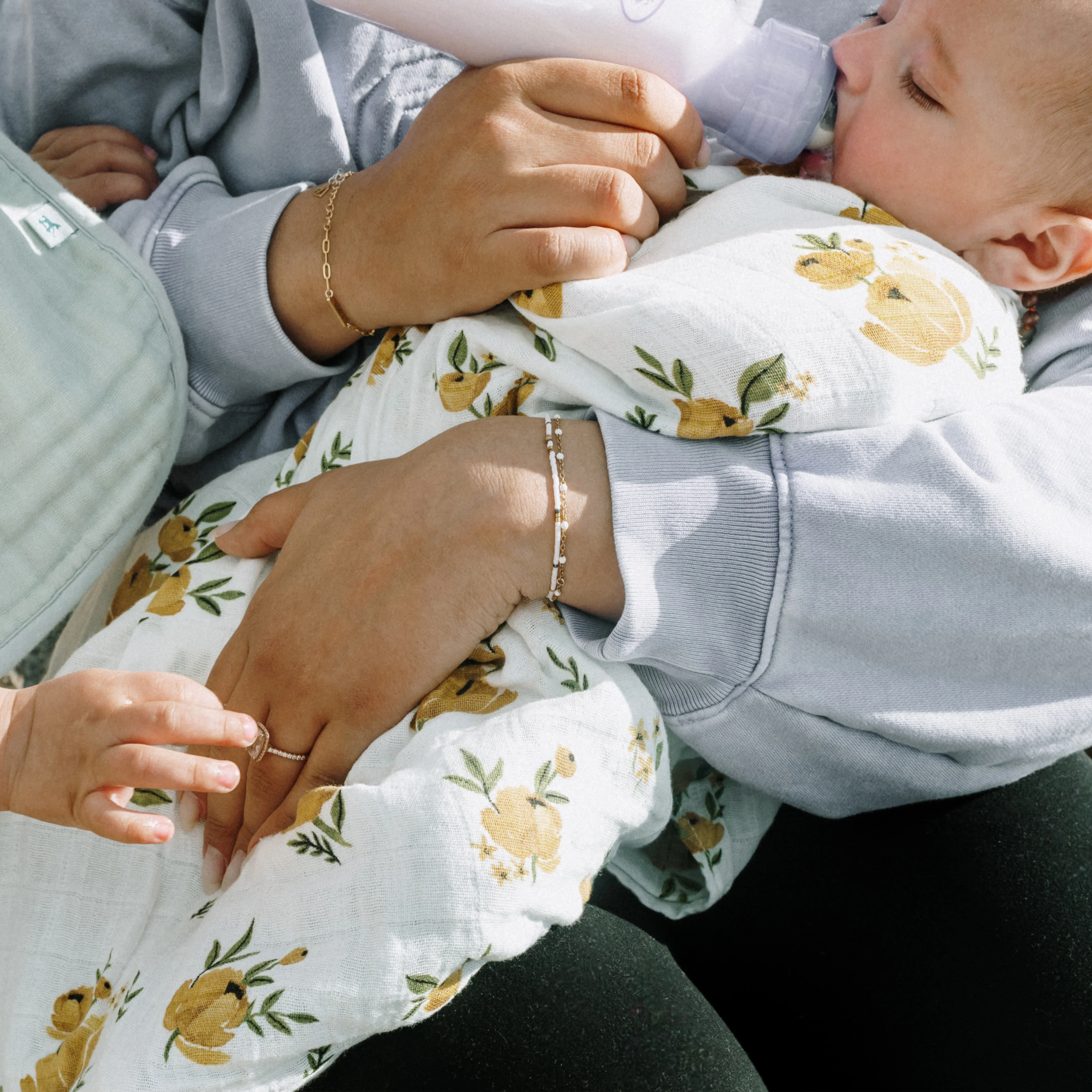 Organic Cotton Muslin Swaddle Blanket - Yellow Roses - Image 7