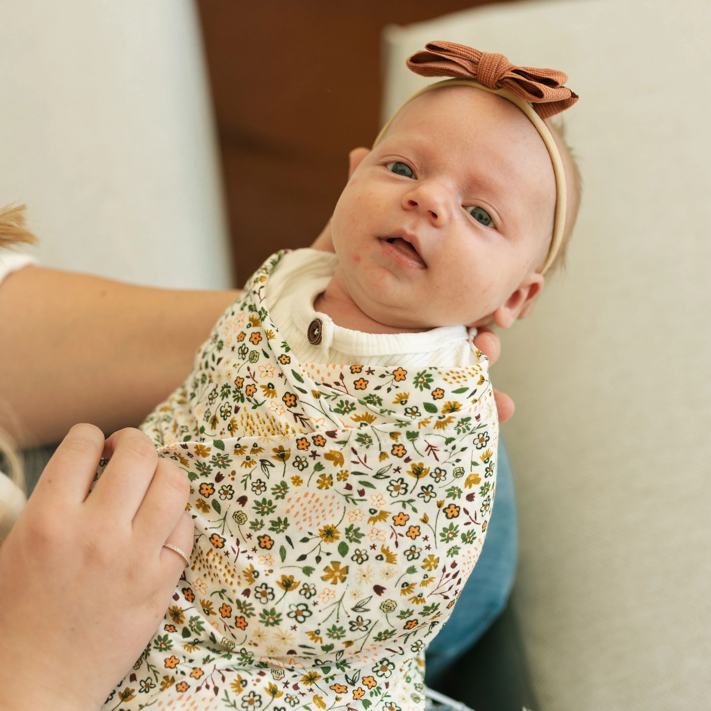 Stretch Knit Swaddle Blanket - Pressed Petals - Image 7